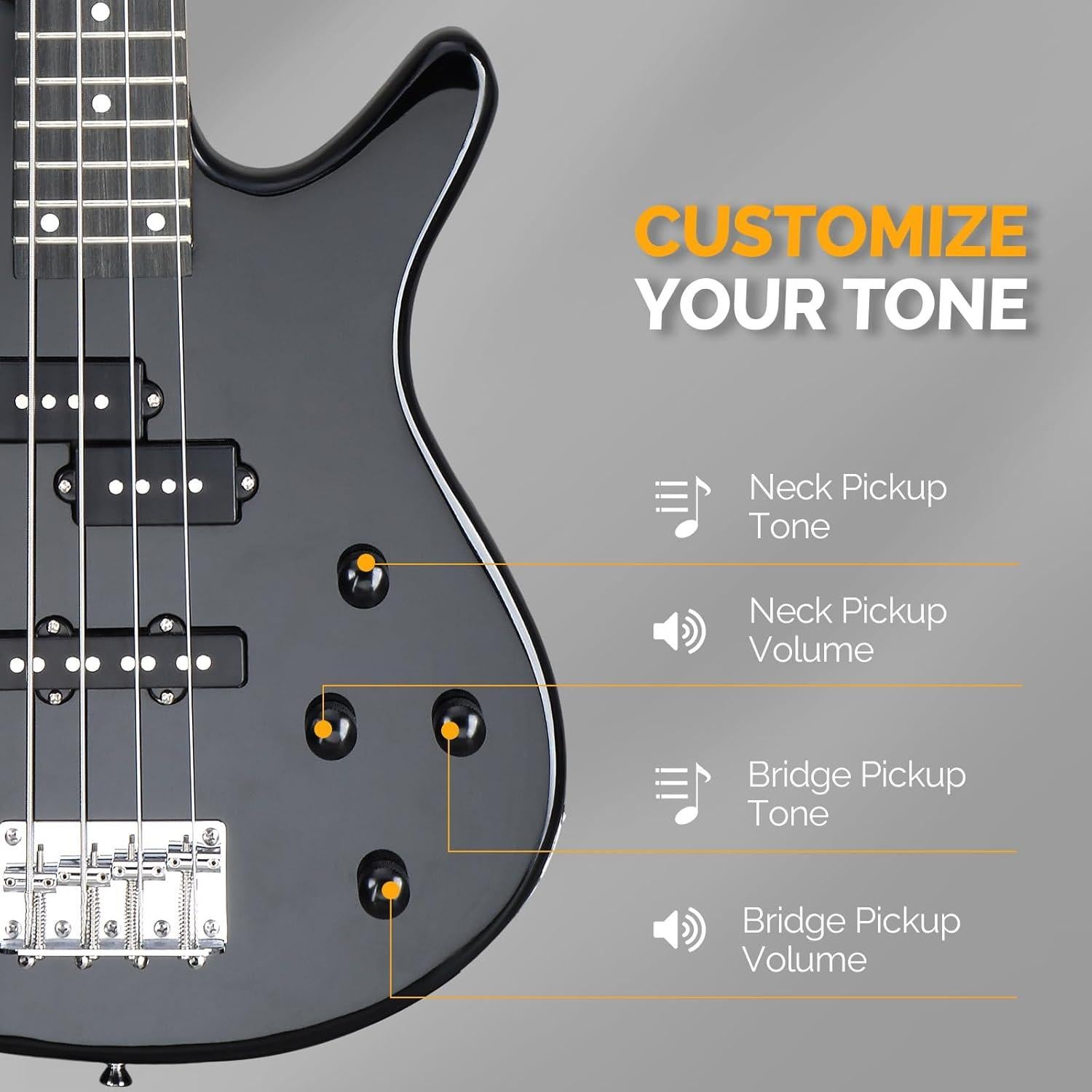 Guitarra Bajo Eléctrico Glarry GIB 4 Cuerdas Completo Negro