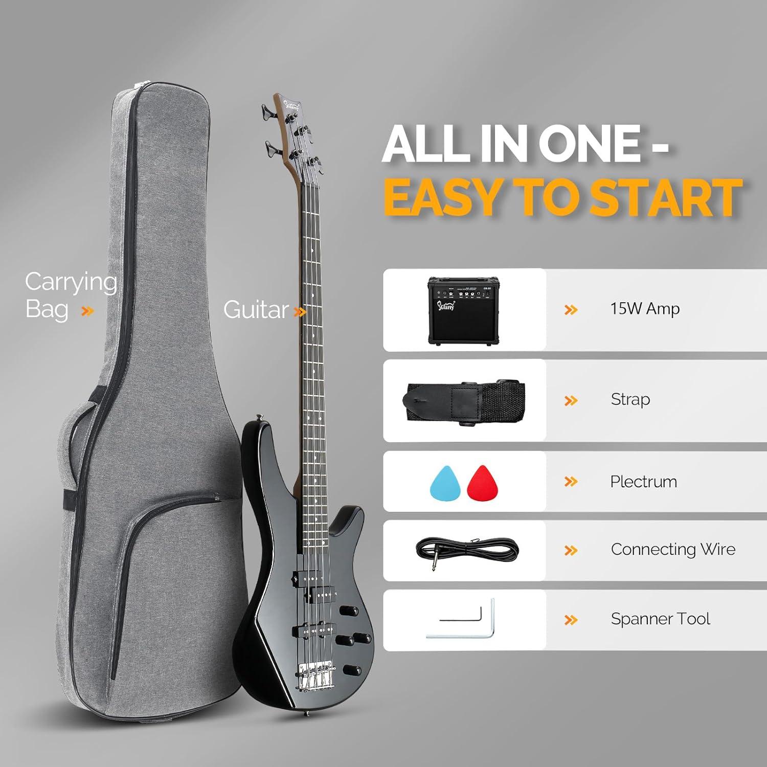 Guitarra Bajo Eléctrico Glarry GIB 4 Cuerdas Completo Negro