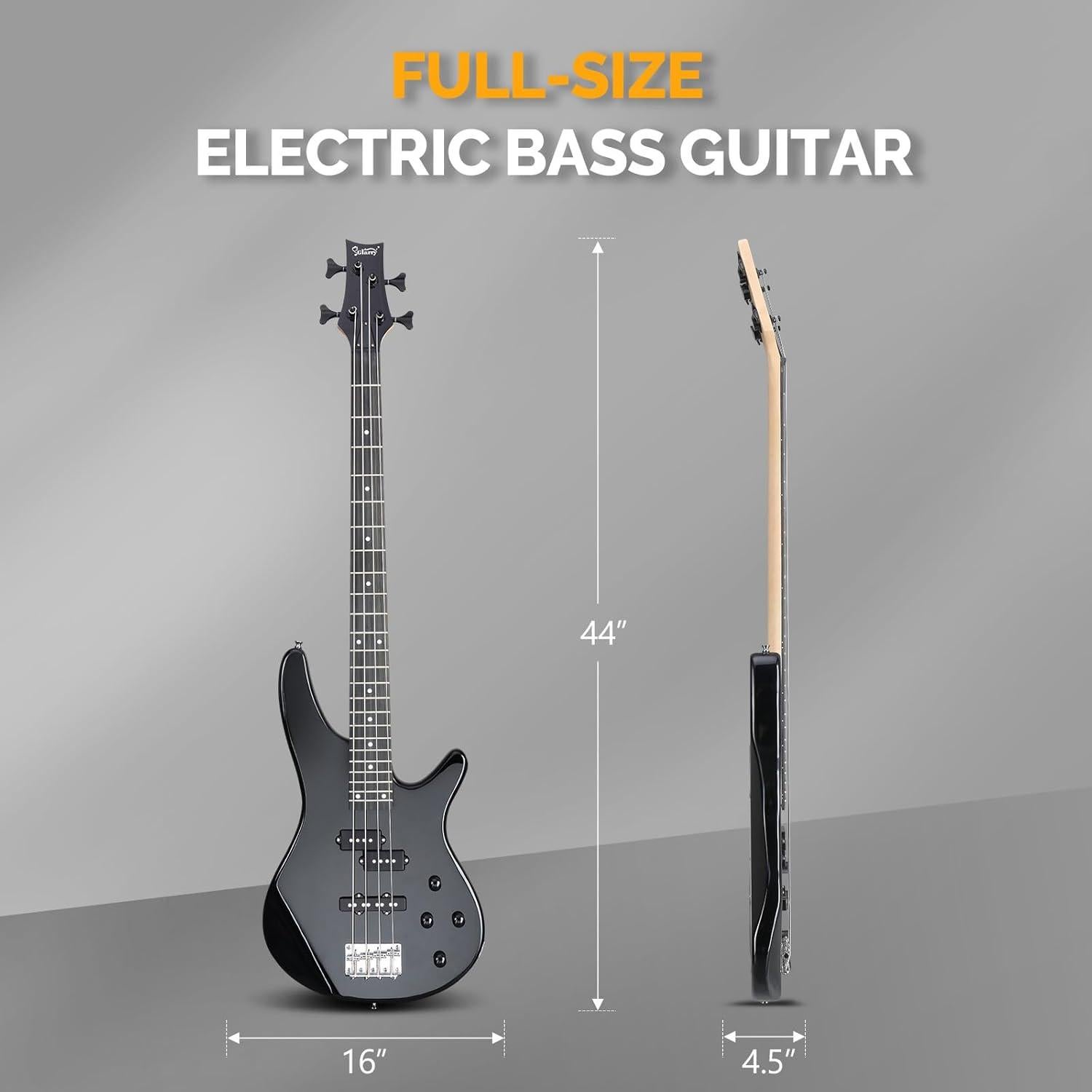 Guitarra Bajo Eléctrico Glarry GIB 4 Cuerdas Completo Negro