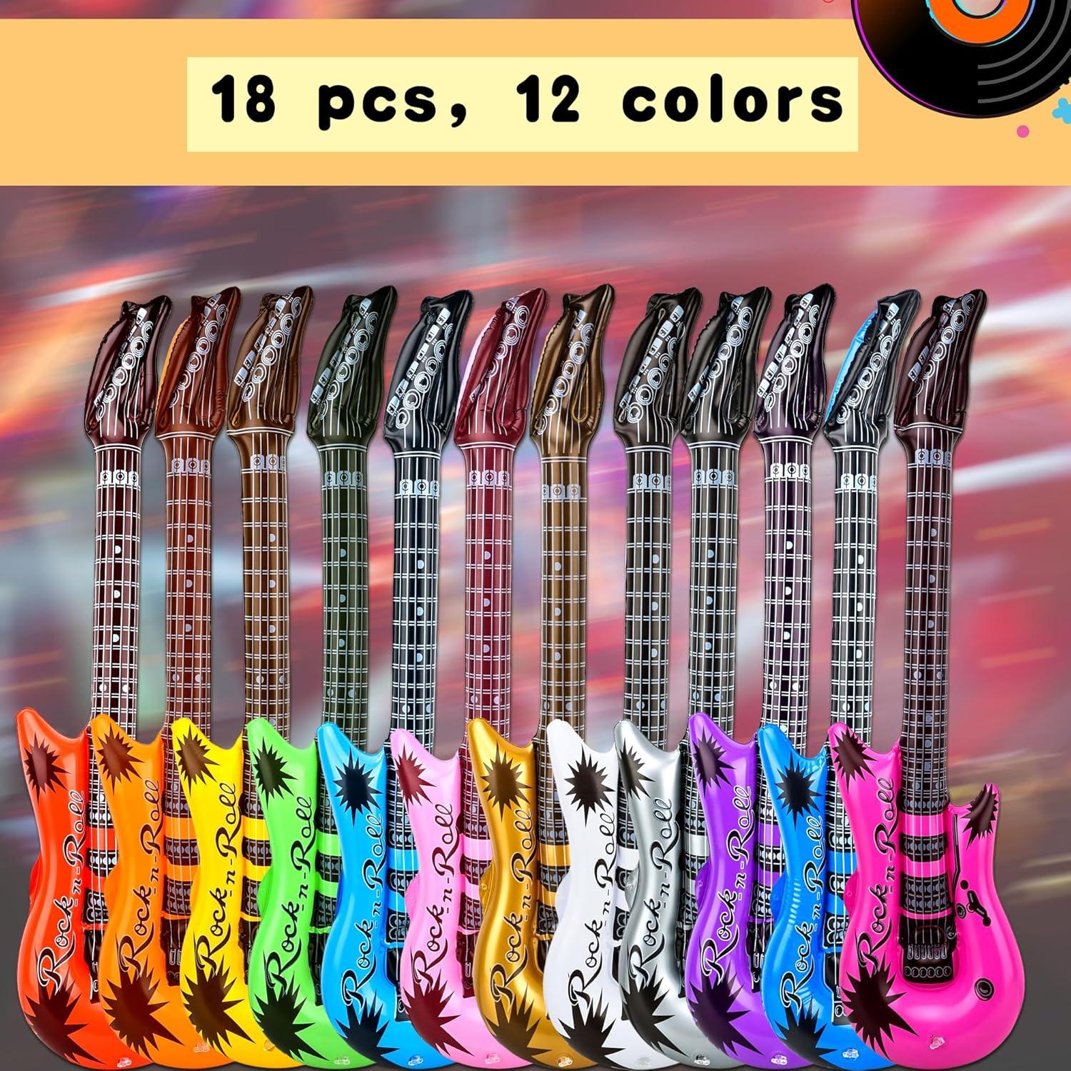 Paquete de 18 Guitarras Inflables de Colores Asortidos 92 cm