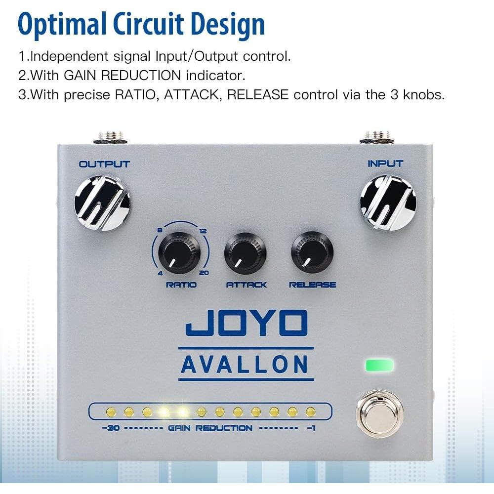 Pedal de Efecto Compresor JOYO R-19 AVALLON para Guitarra y Bajo