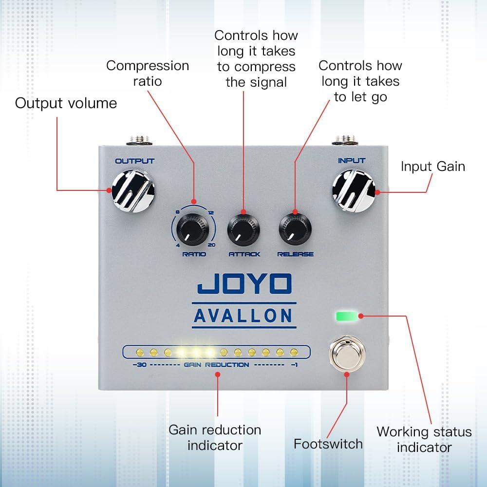 Pedal de Efecto Compresor JOYO R-19 AVALLON para Guitarra y Bajo