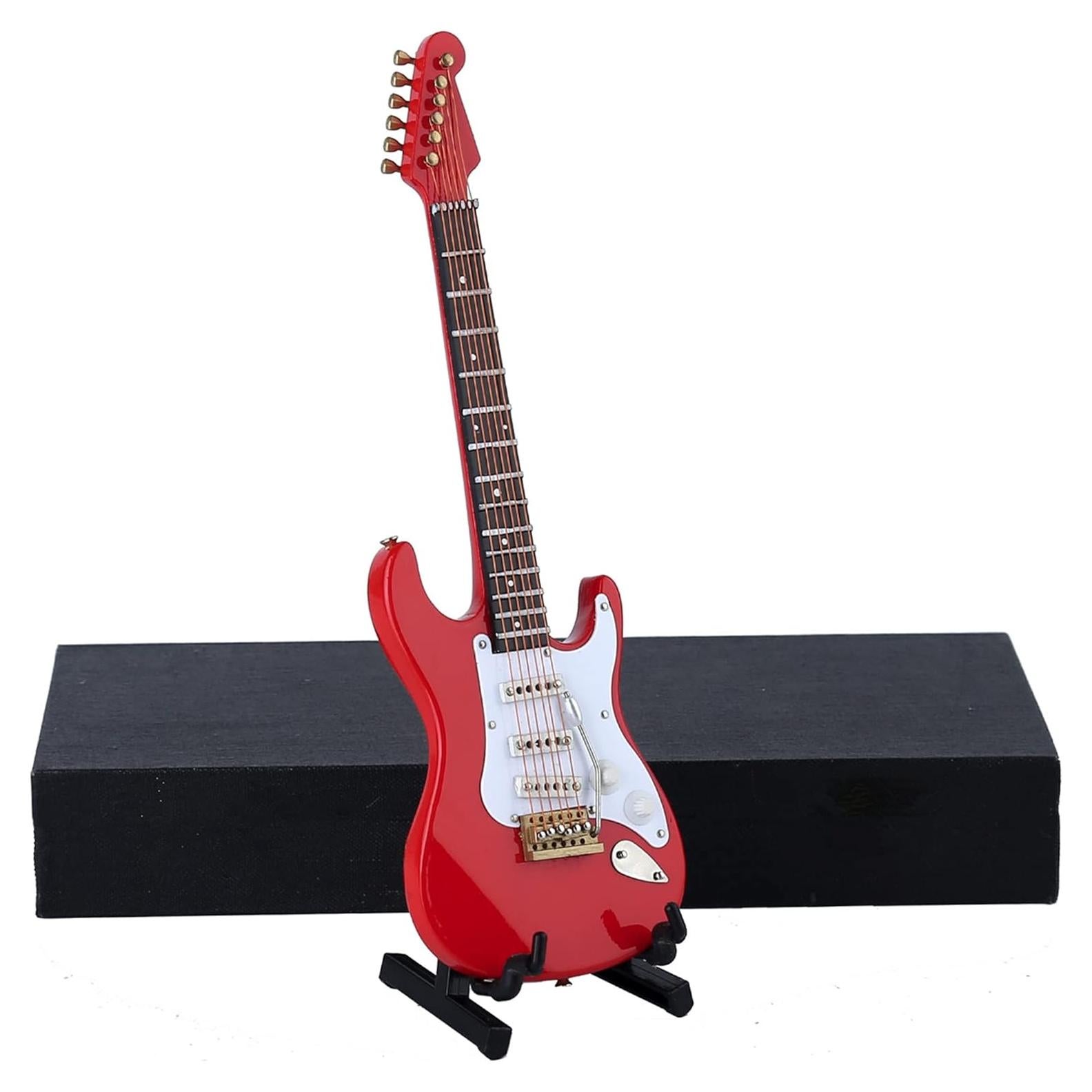 Guitarra Eléctrica Miniatura Seawoo 18cm Madera Roja Decorativa