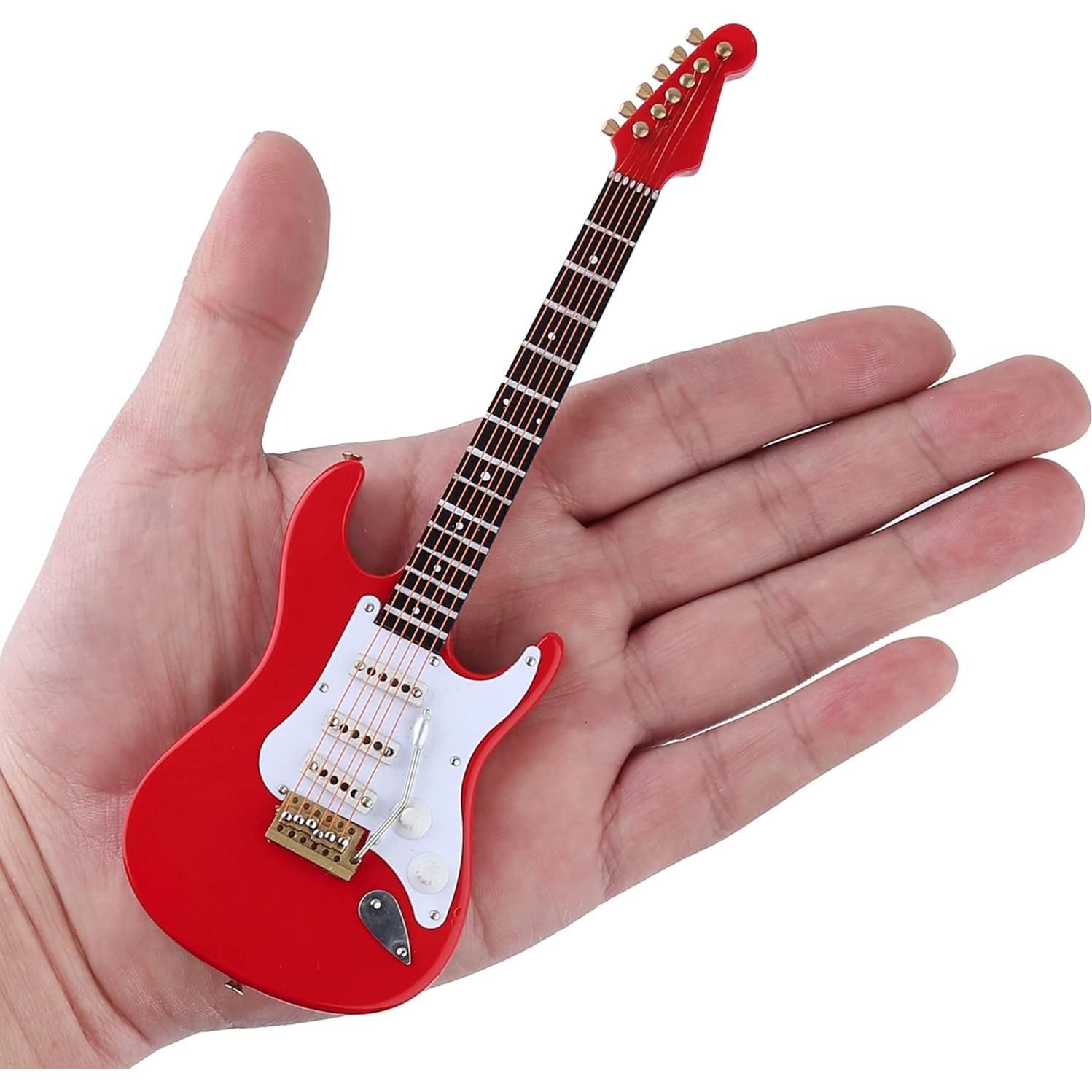 Guitarra Eléctrica Miniatura Seawoo 18cm Madera Roja Decorativa