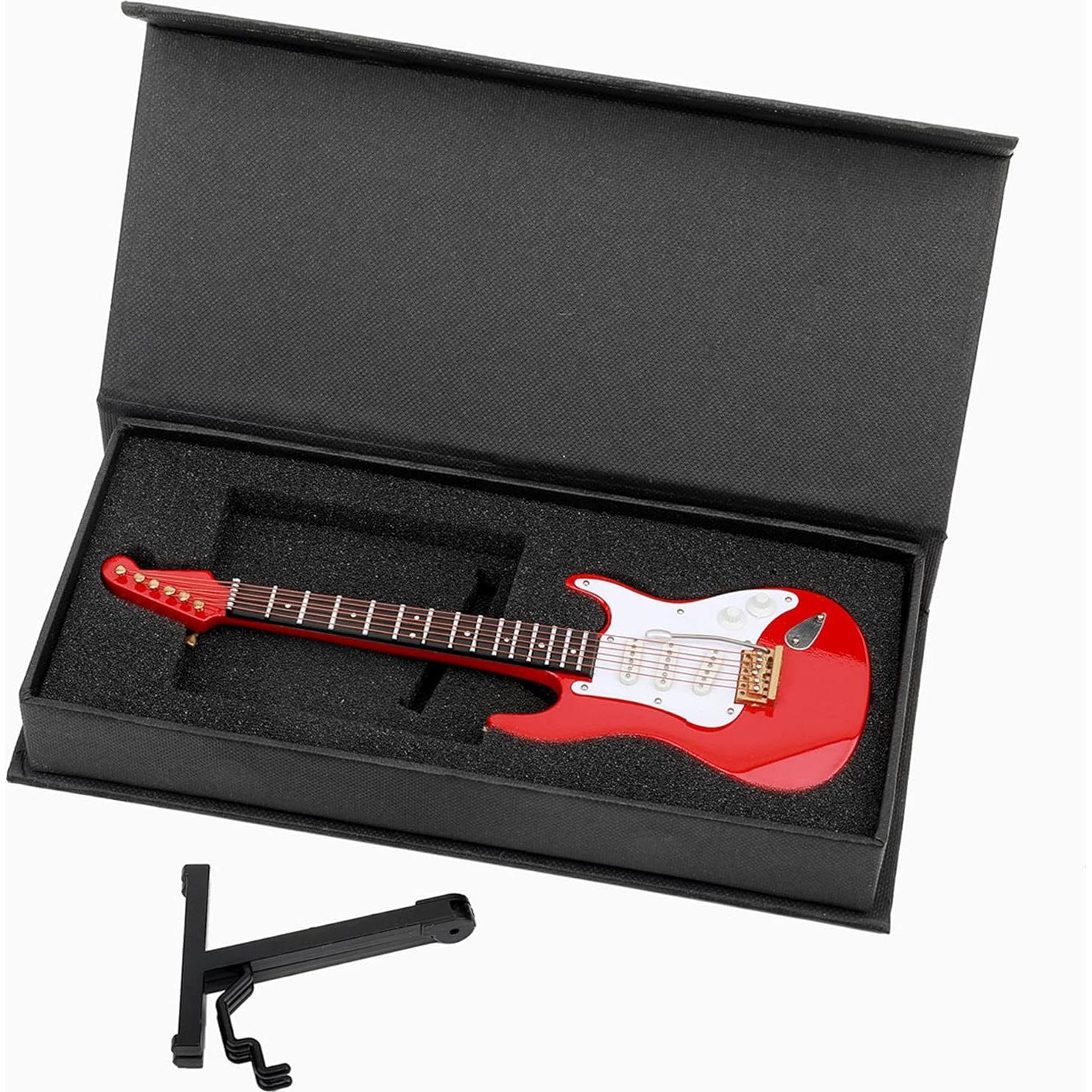 Guitarra Eléctrica Miniatura Seawoo 18cm Madera Roja Decorativa
