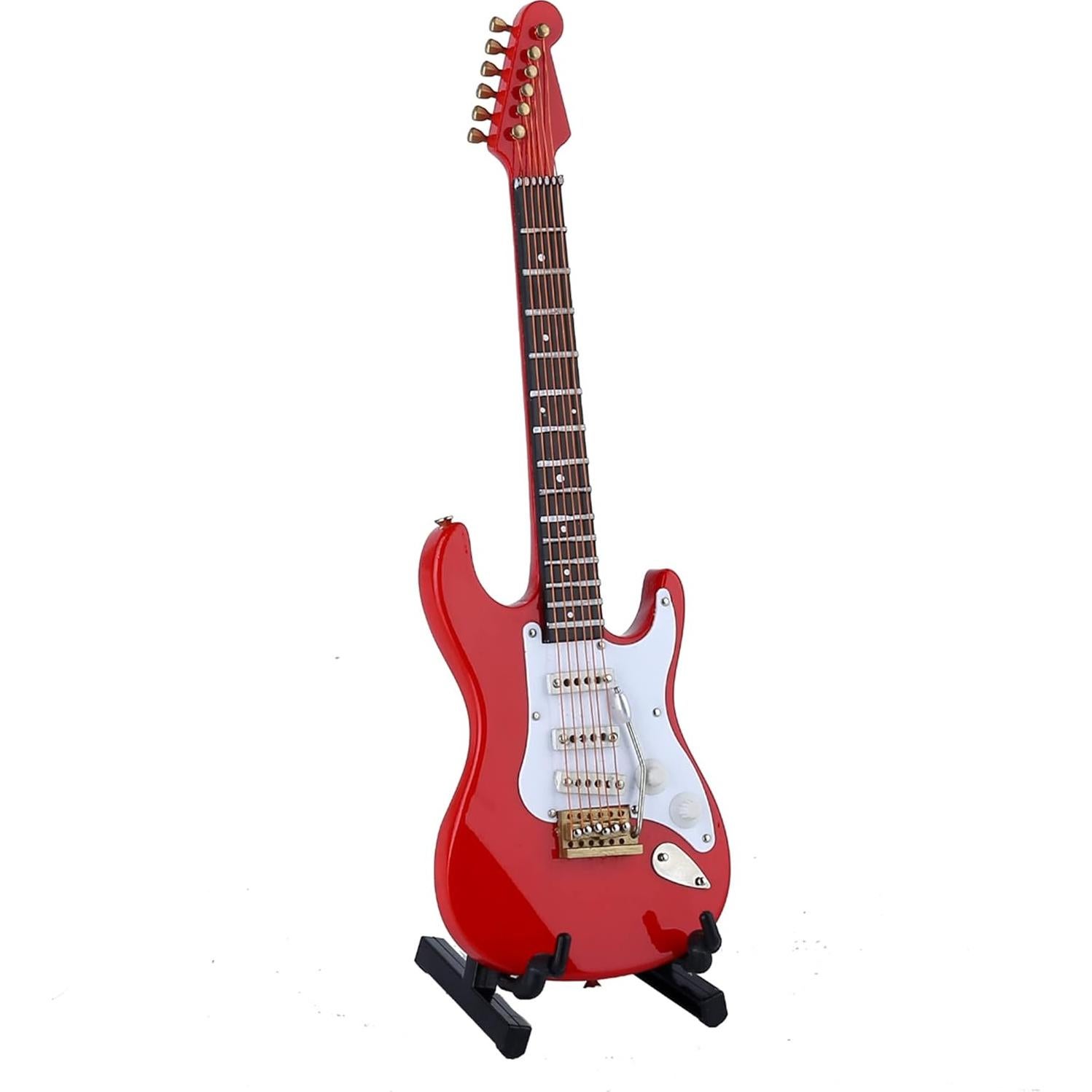 Guitarra Eléctrica Miniatura Seawoo 18cm Madera Roja Decorativa
