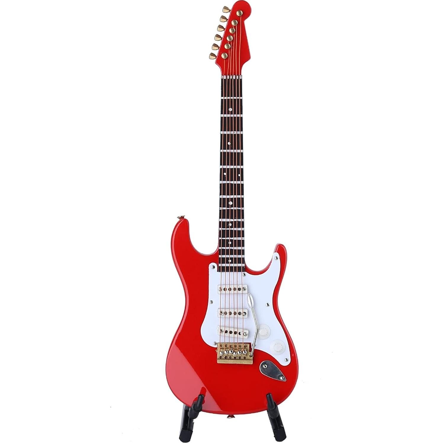Guitarra Eléctrica Miniatura Seawoo 18cm Madera Roja Decorativa