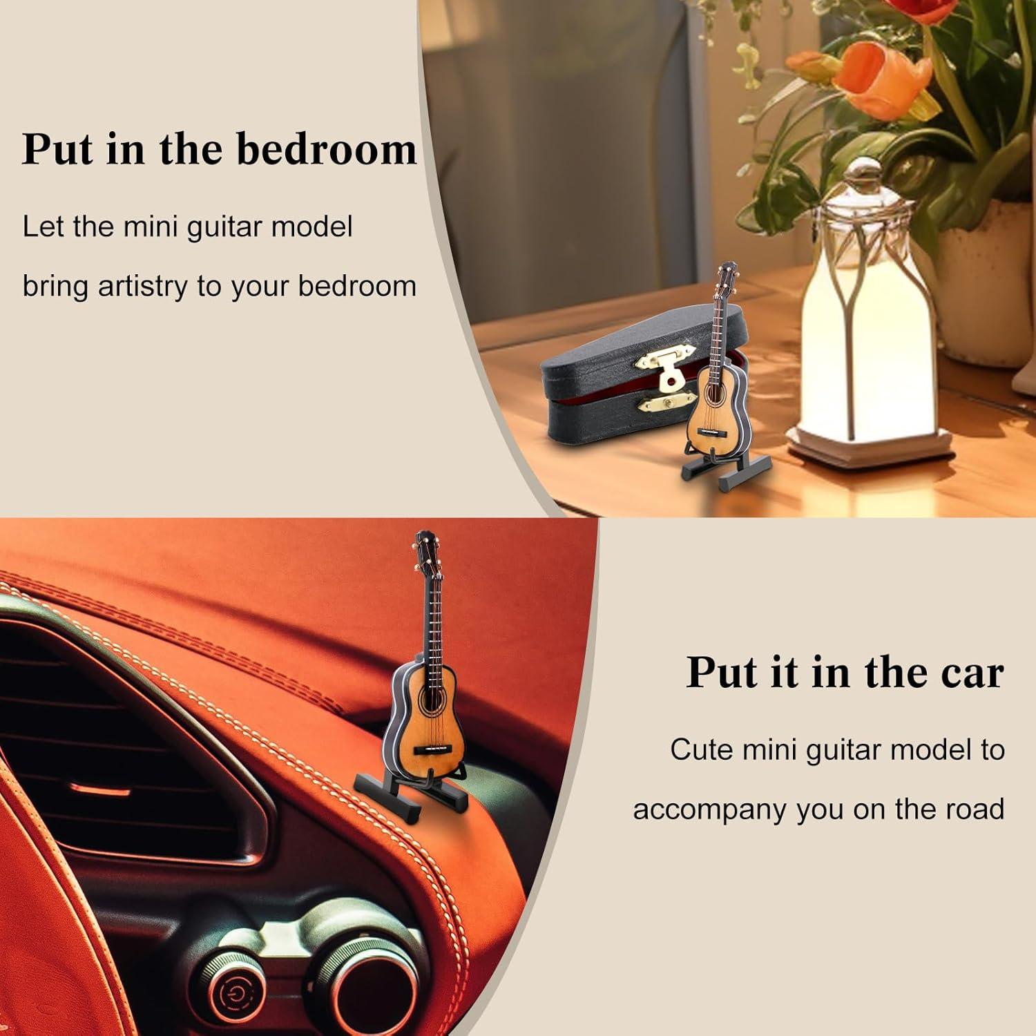 Guitarra Miniatura EASTROCK 8 cm Madera con Soporte y Estuche