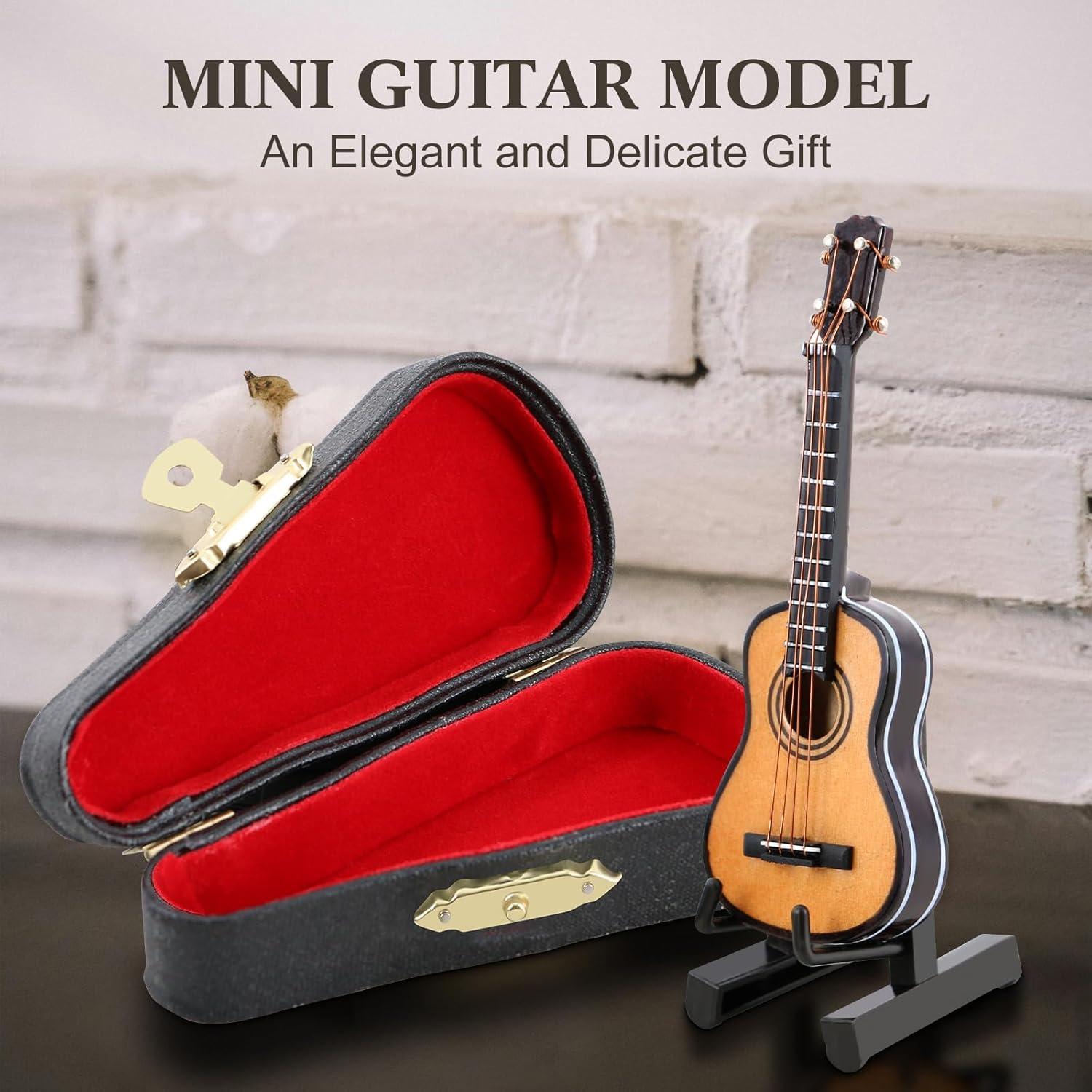 Guitarra Miniatura EASTROCK 8 cm Madera con Soporte y Estuche