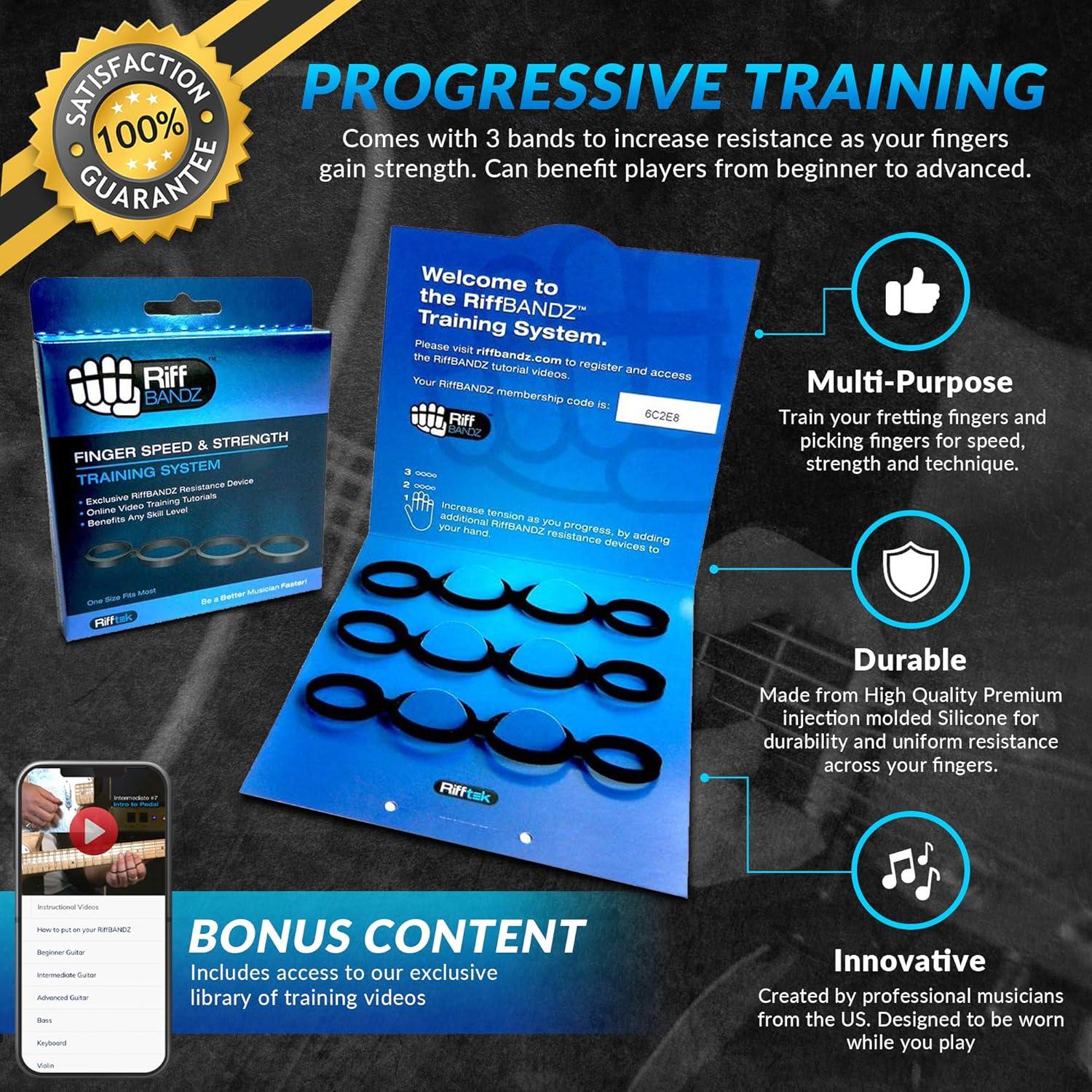Bandas de Resistencia Riff Bandz para Guitarra y Piano - 3 Unidades