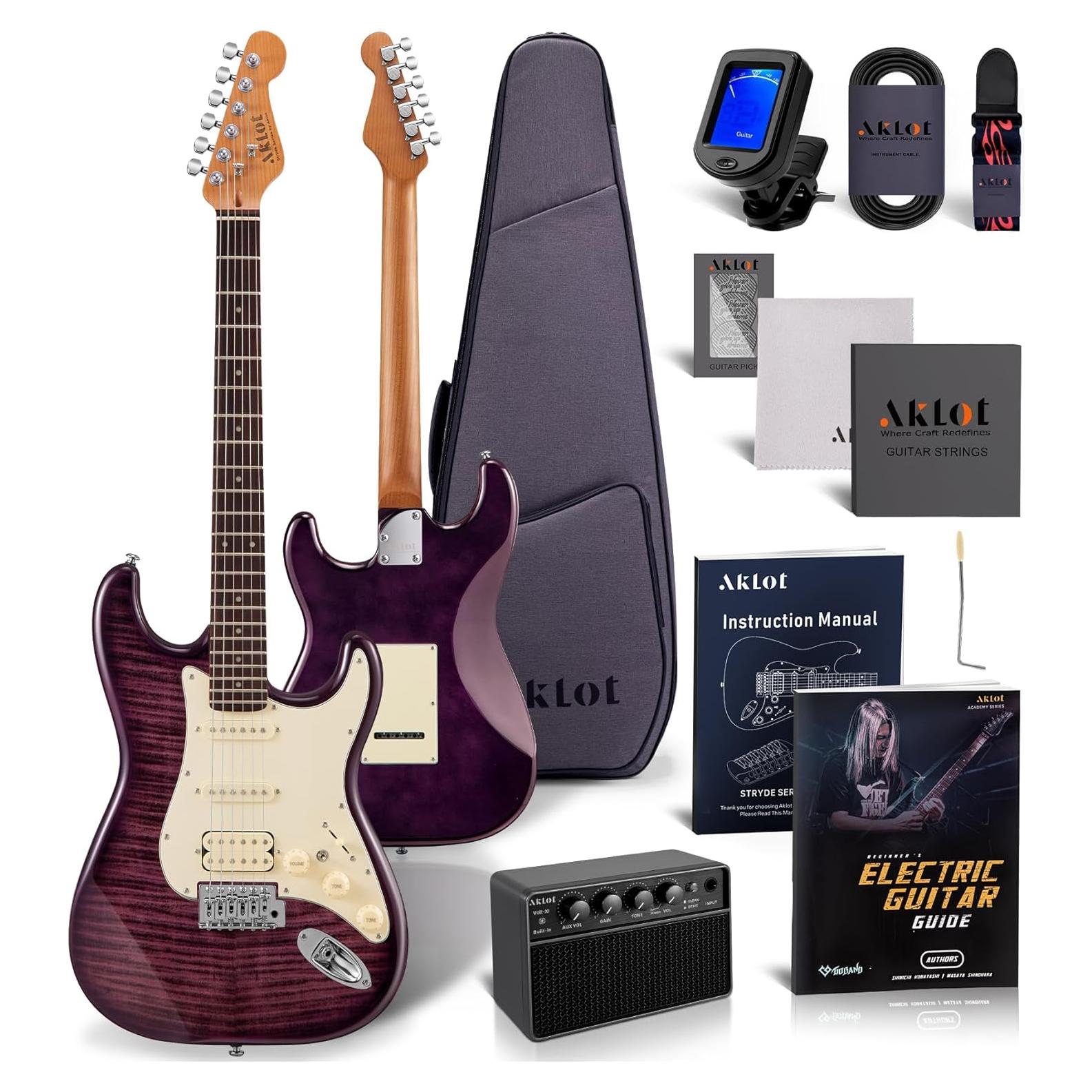 Guitarra Eléctrica AKLOT Stryde HSS con Amplificador y Accesorios