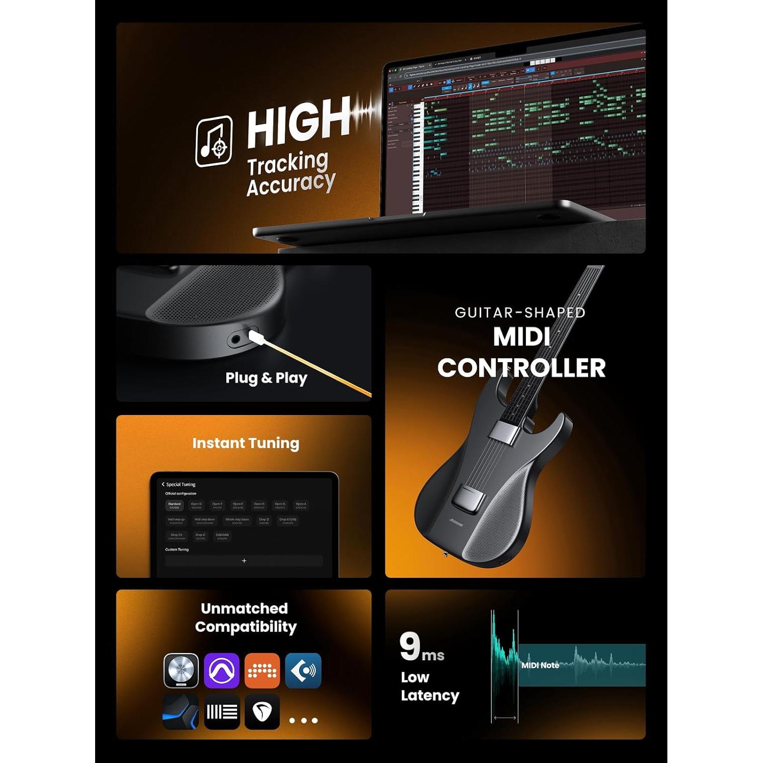 Controlador MIDI en forma de guitarra AeroBand AG01MIDI - Negro