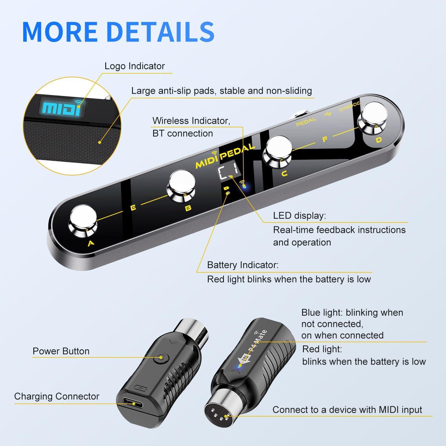 Controlador MIDI Inalámbrico P4+Mate con Pedal de Expresión