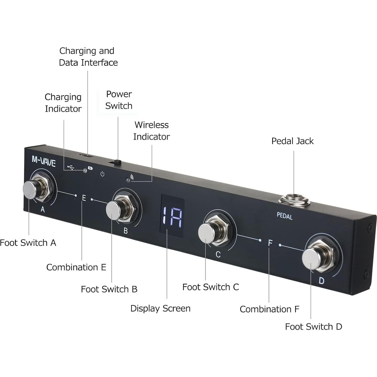 Controlador de Pedal MIDI Inalámbrico Btuty 4 Botones Recargable