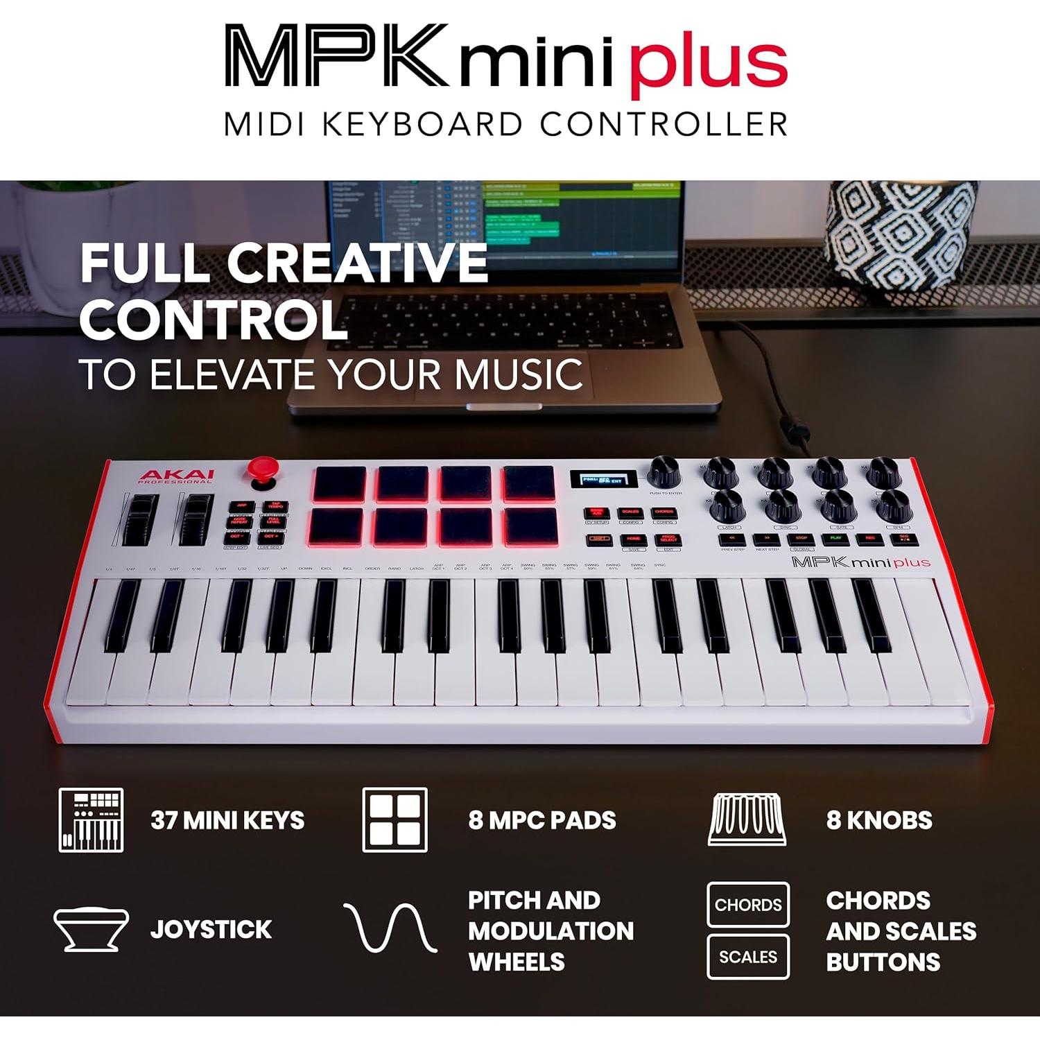 Controlador MIDI Akai MPK Mini Plus 37 Teclas USB Blanco