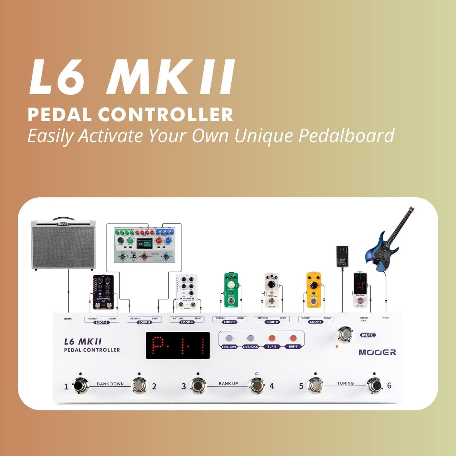 Controlador de Pedal MOOER L6 MKII con 6 Bucles y Afinador