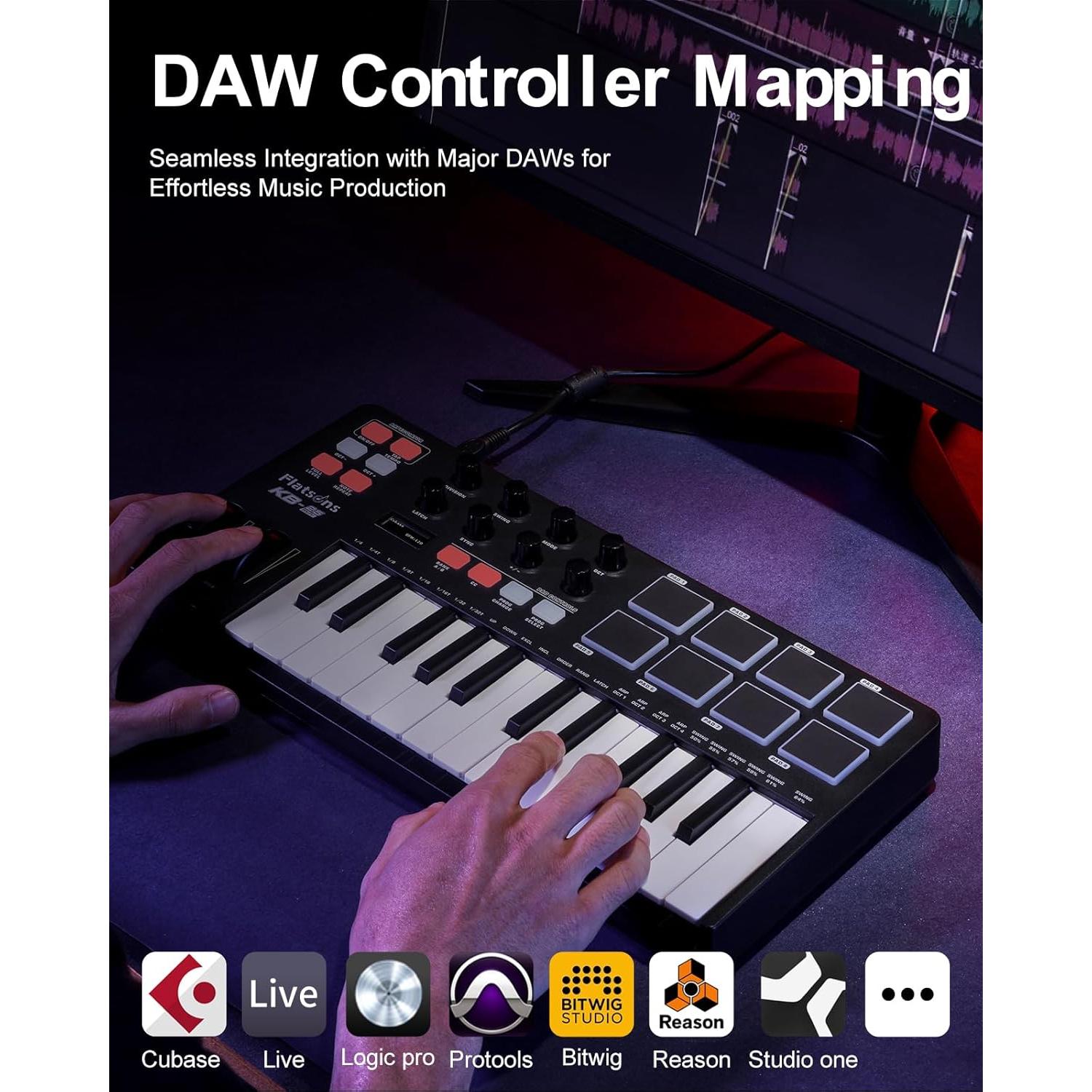 Teclado MIDI USB Flatsons KB-25mini 25 Teclas con Pads