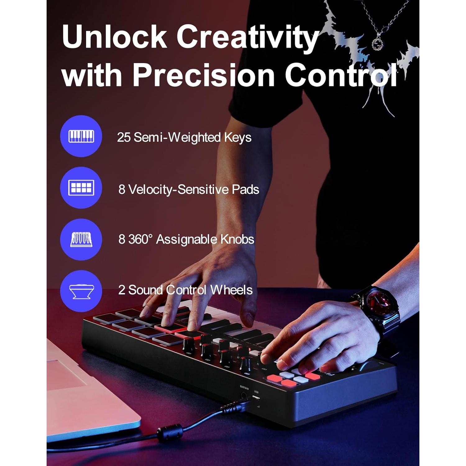 Teclado MIDI USB Flatsons KB-25mini 25 Teclas con Pads