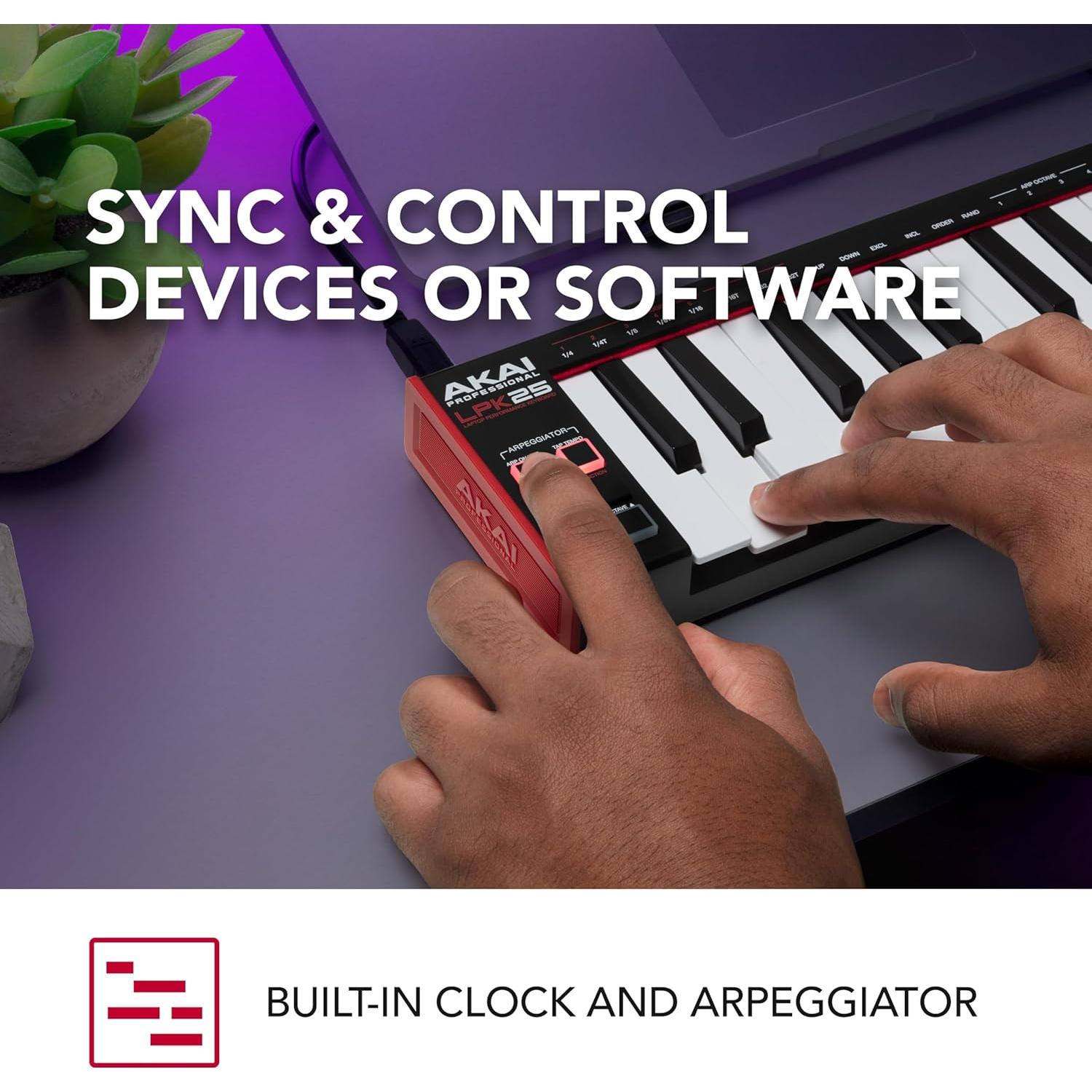 Controlador MIDI USB AKAI LPK25 - 25 Teclas Sintéticas Negro