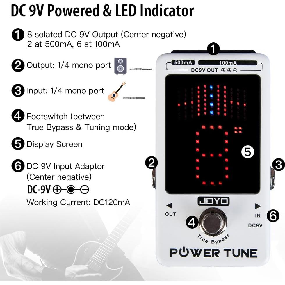 JOYO Power Tune JF-18R Fuente de Alimentación y Afinador 9V