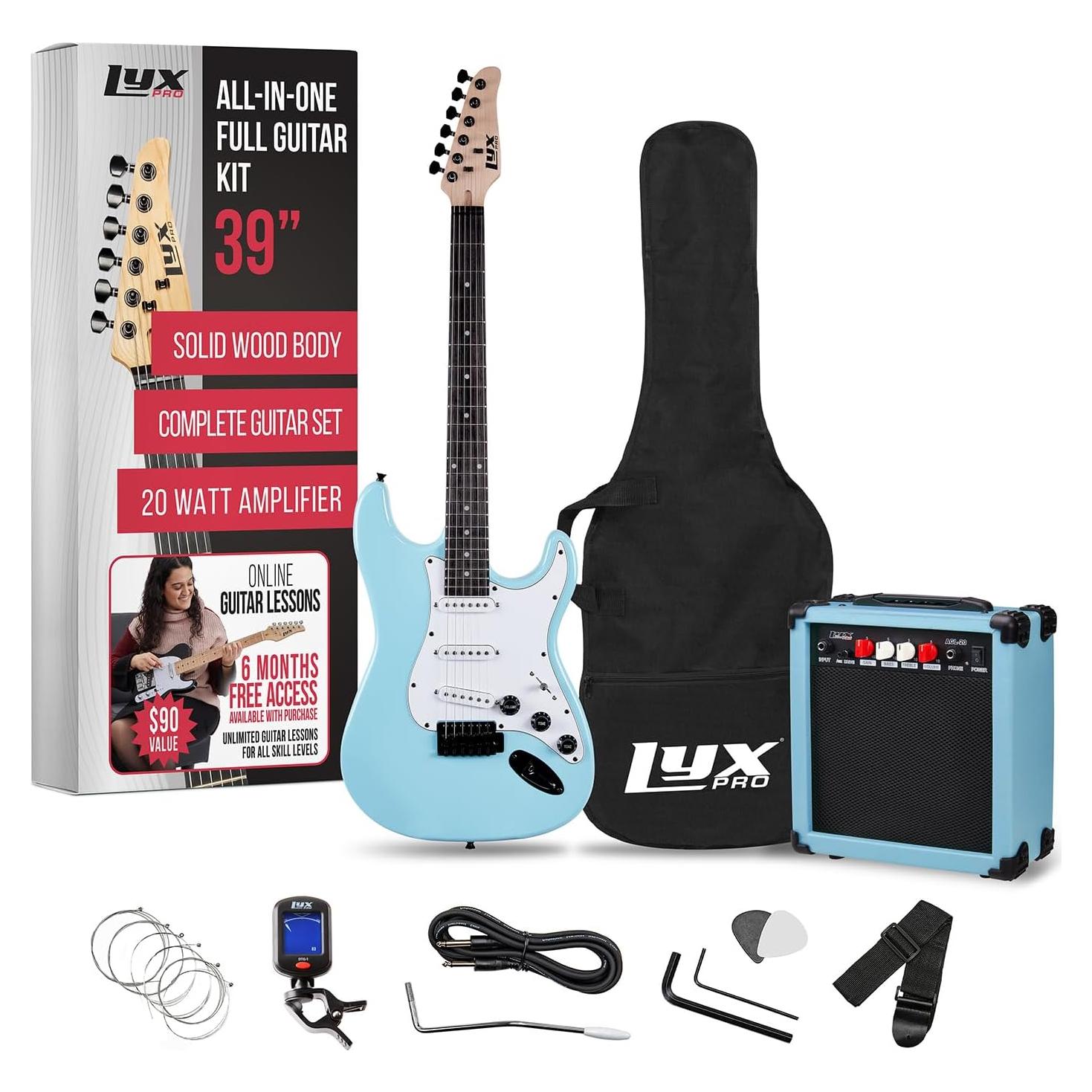 Kit de guitarra eléctrica LyxPro 39" con amplificador 20W - Azul retro
