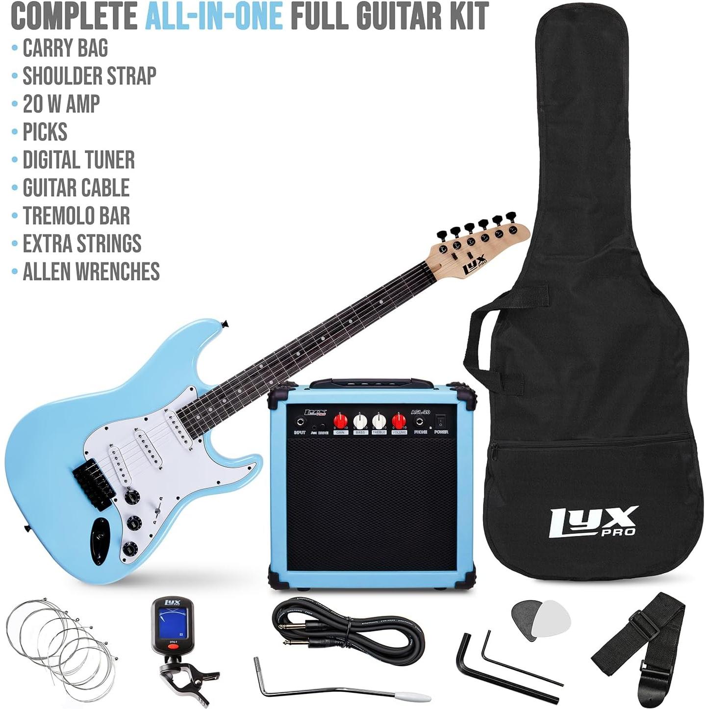 Kit de guitarra eléctrica LyxPro 39" con amplificador 20W - Azul retro