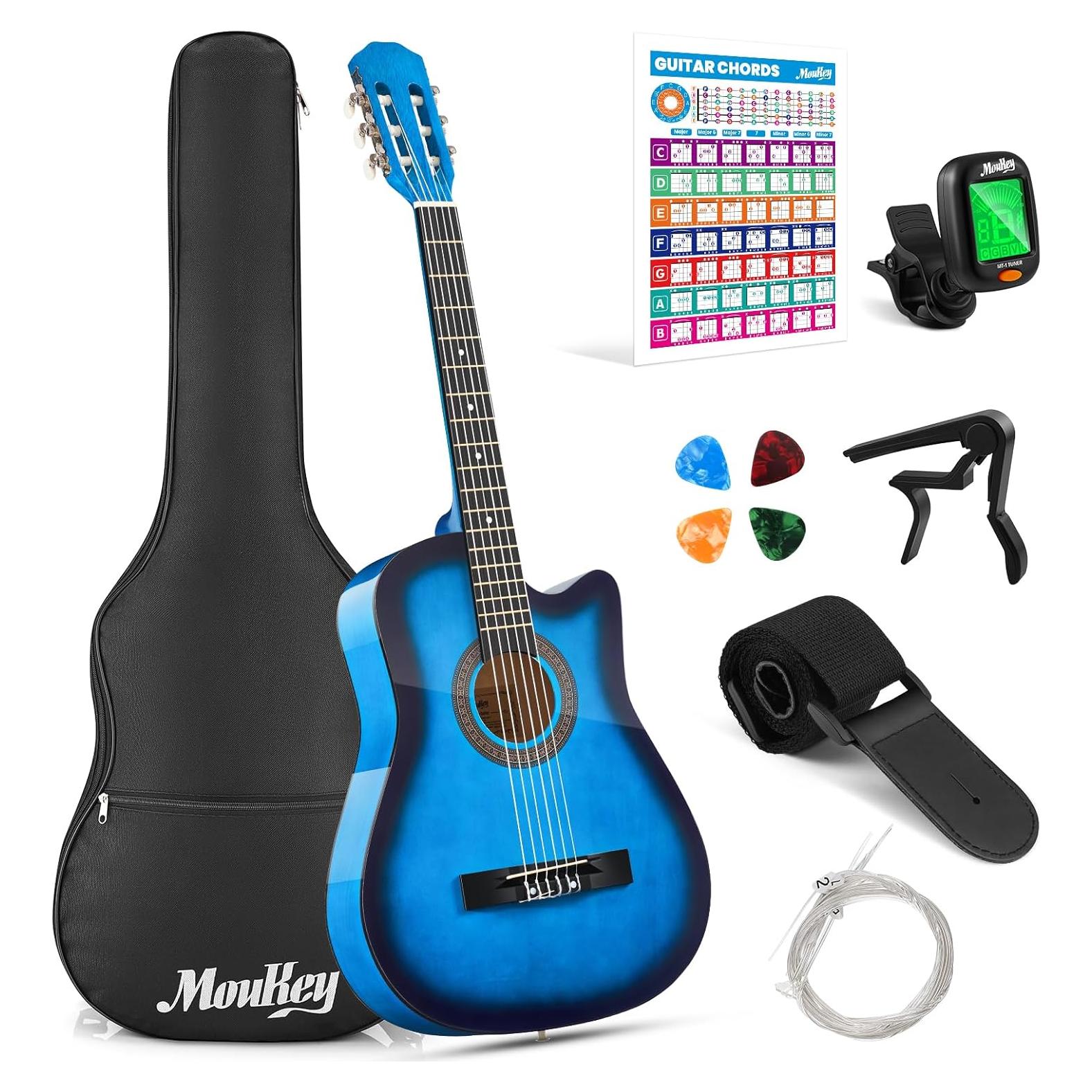 Guitarra Acústica Moukey 96.5 cm para Principiantes Azul