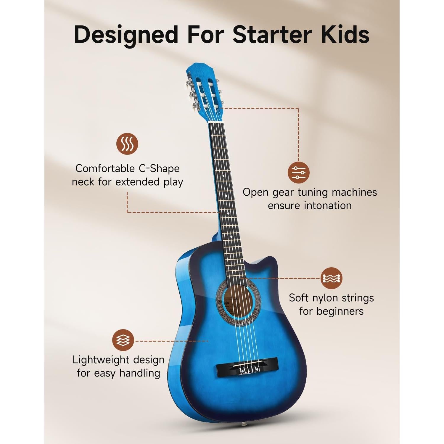 Guitarra Acústica Moukey 96.5 cm para Principiantes Azul