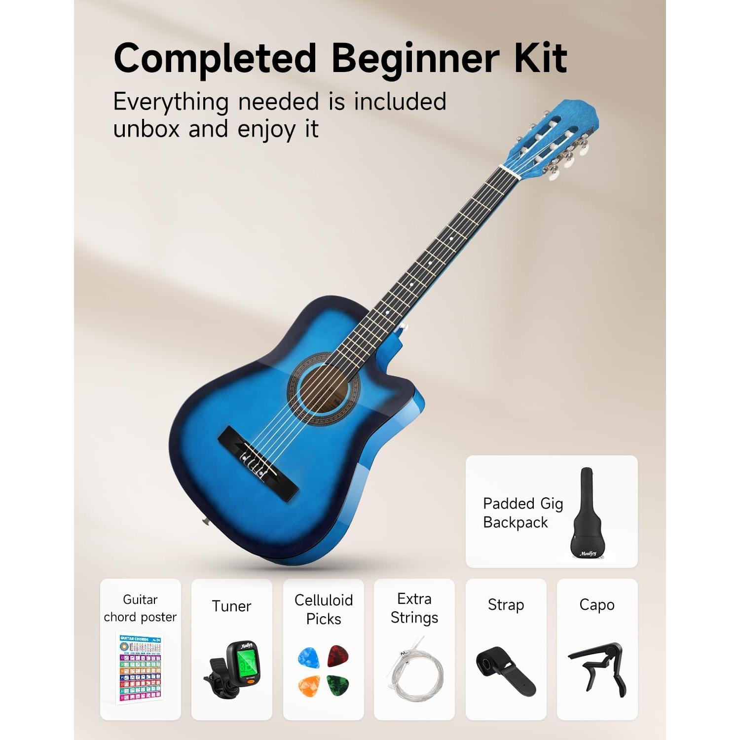 Guitarra Acústica Moukey 96.5 cm para Principiantes Azul