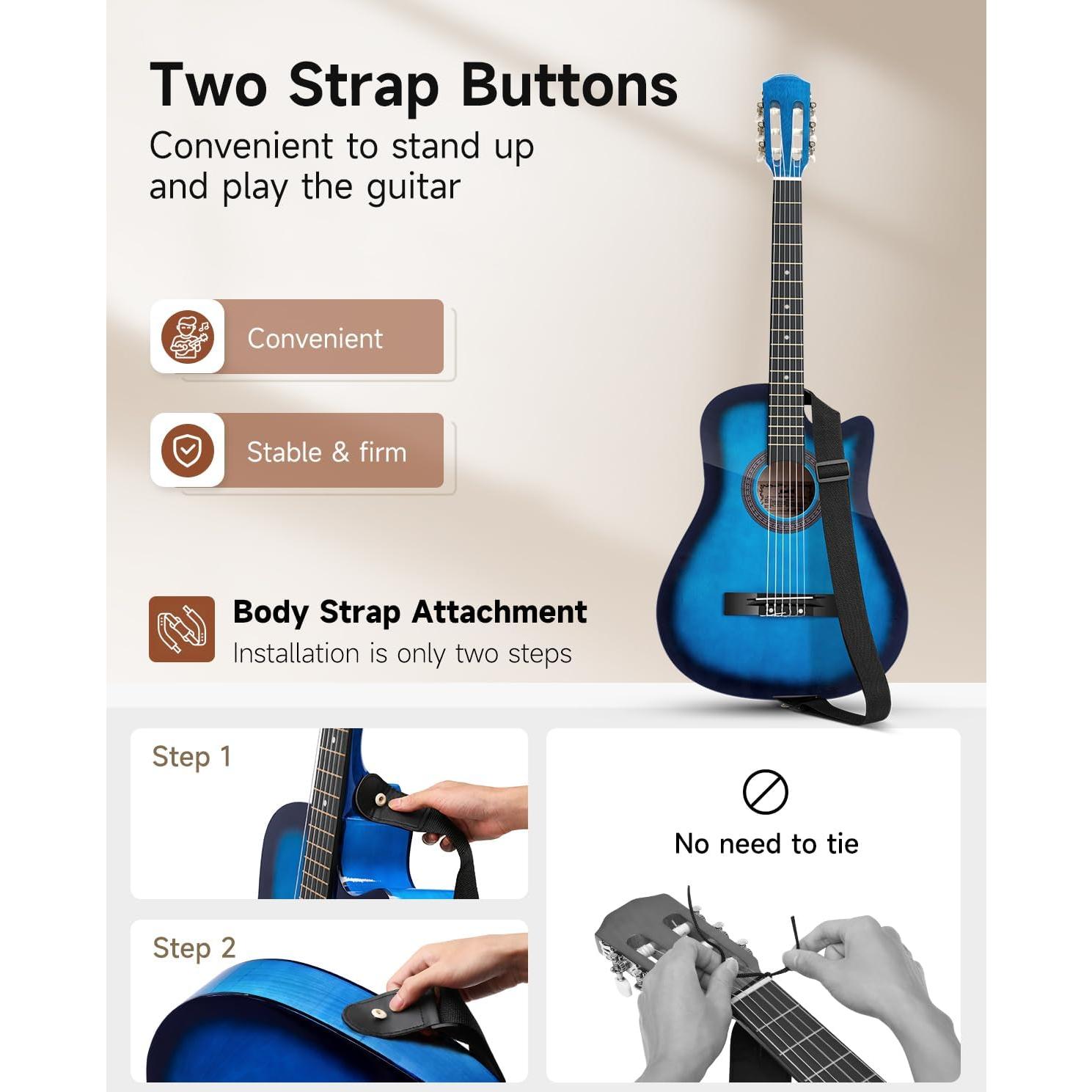 Guitarra Acústica Moukey 96.5 cm para Principiantes Azul