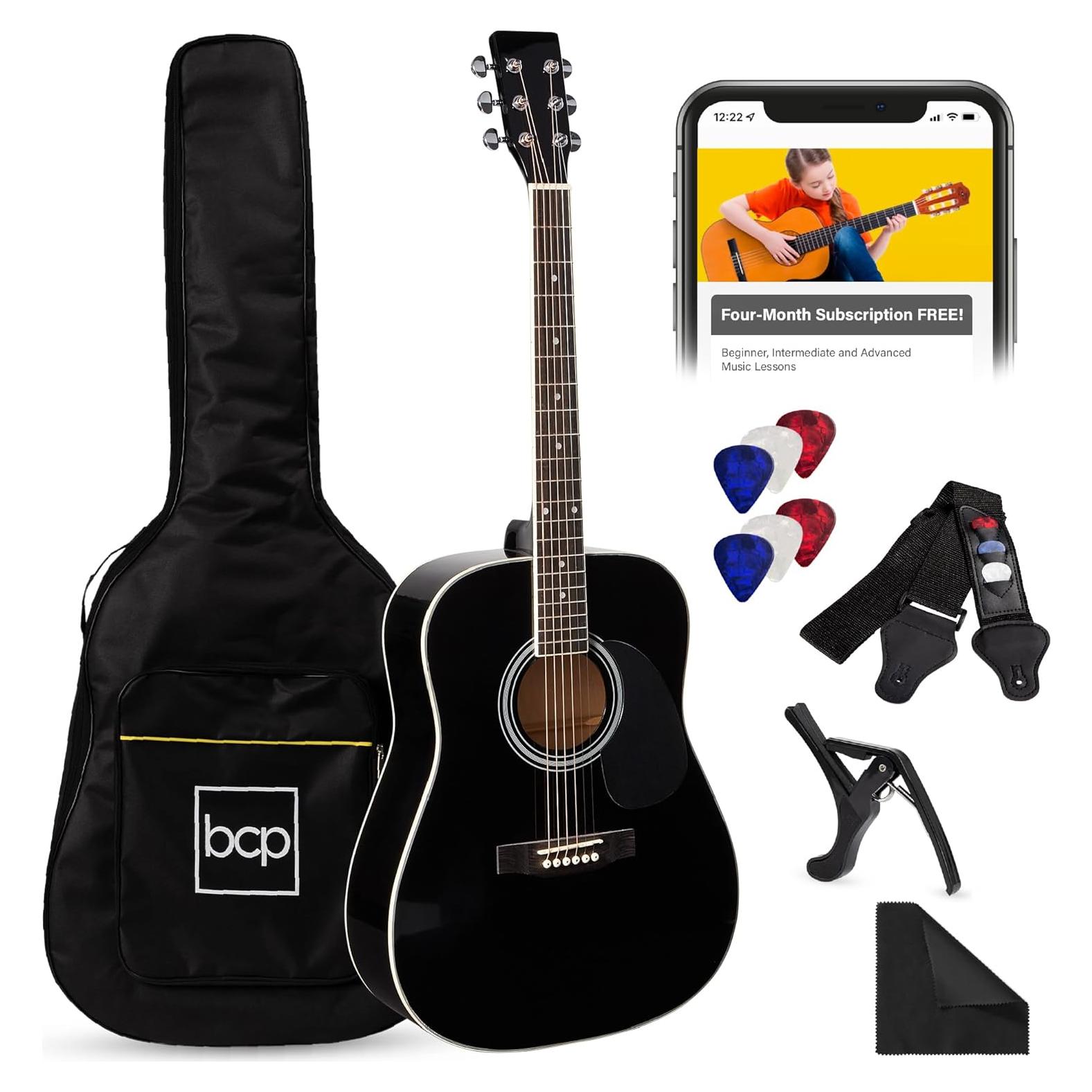 Guitarra Acústica Completa 41" Negra con Accesorios Incluidos