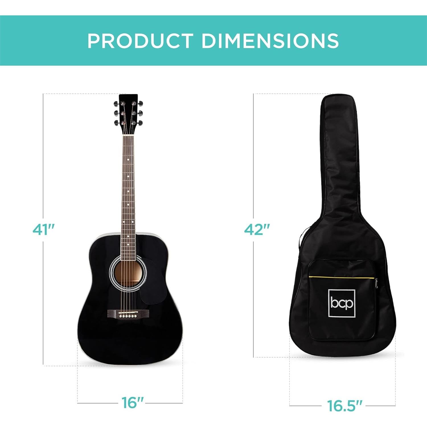 Guitarra Acústica Completa 41" Negra con Accesorios Incluidos