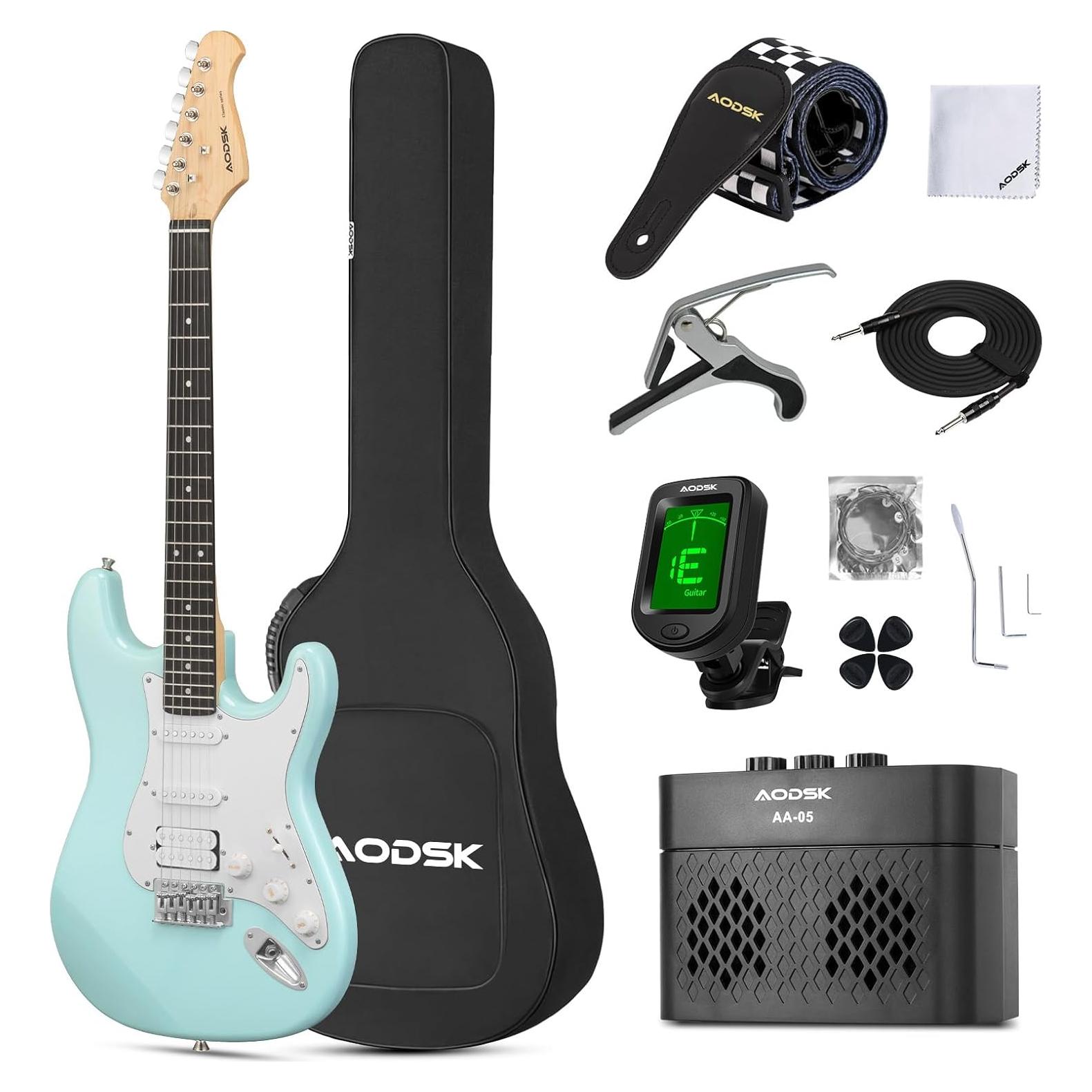 Kit de guitarra eléctrica AODSK 39" con amplificador y accesorios