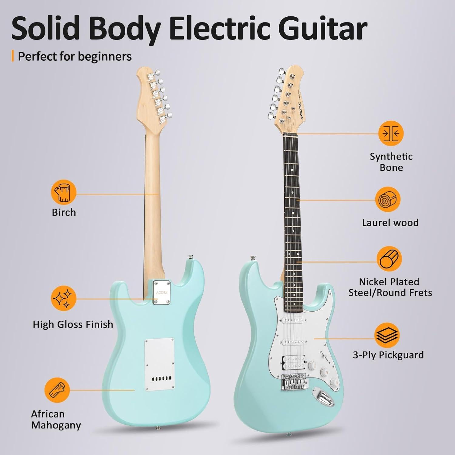 Kit de guitarra eléctrica AODSK 39" con amplificador y accesorios