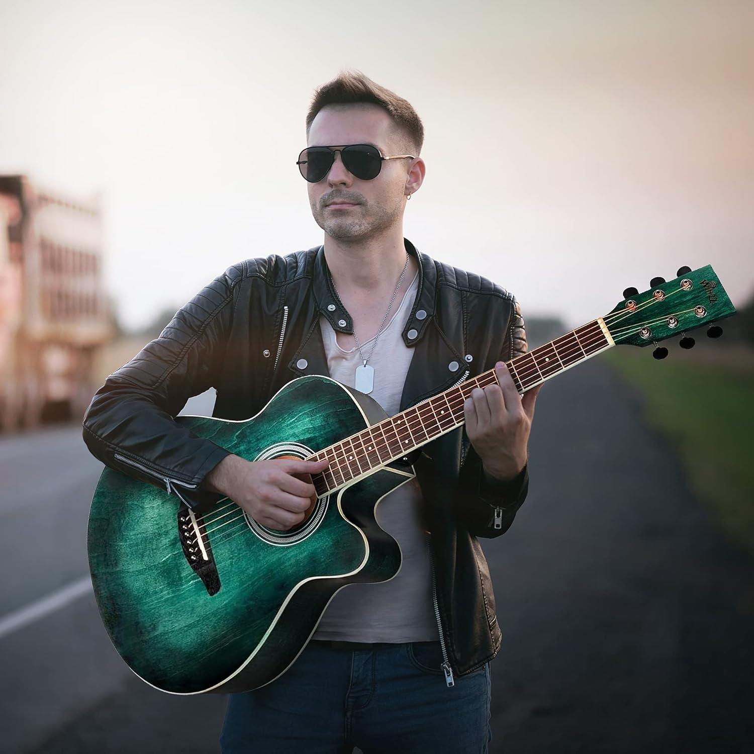 Guitarra Acústica Cutaway 40" Winzz Verde Cazador para Principiantes