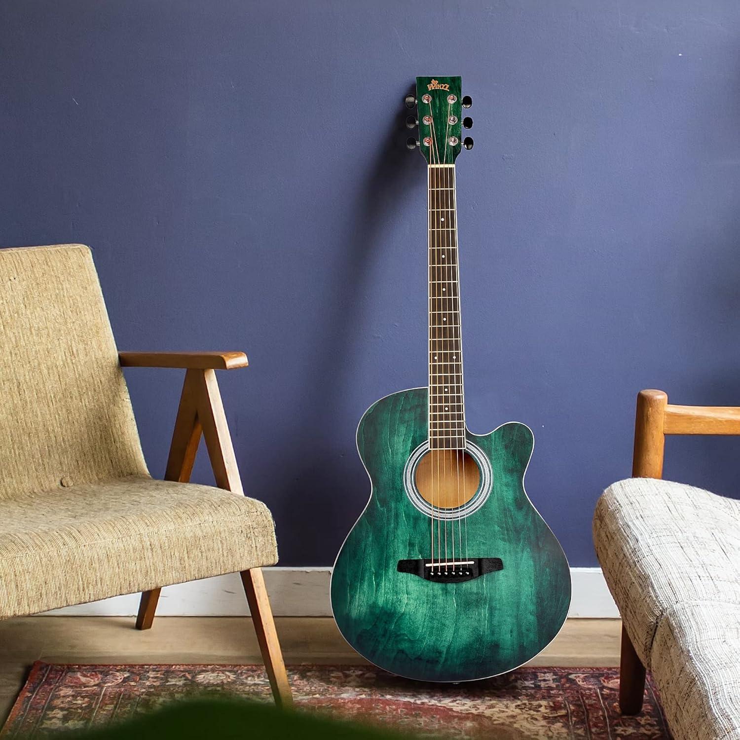 Guitarra Acústica Cutaway 40" Winzz Verde Cazador para Principiantes