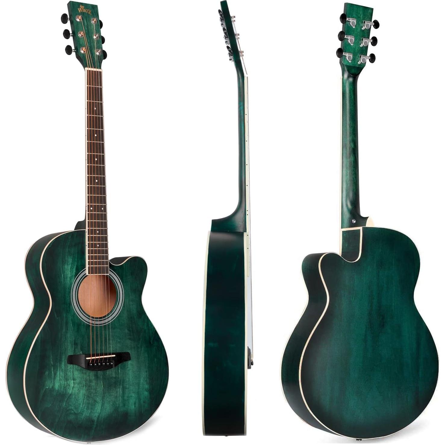 Guitarra Acústica Cutaway 40" Winzz Verde Cazador para Principiantes