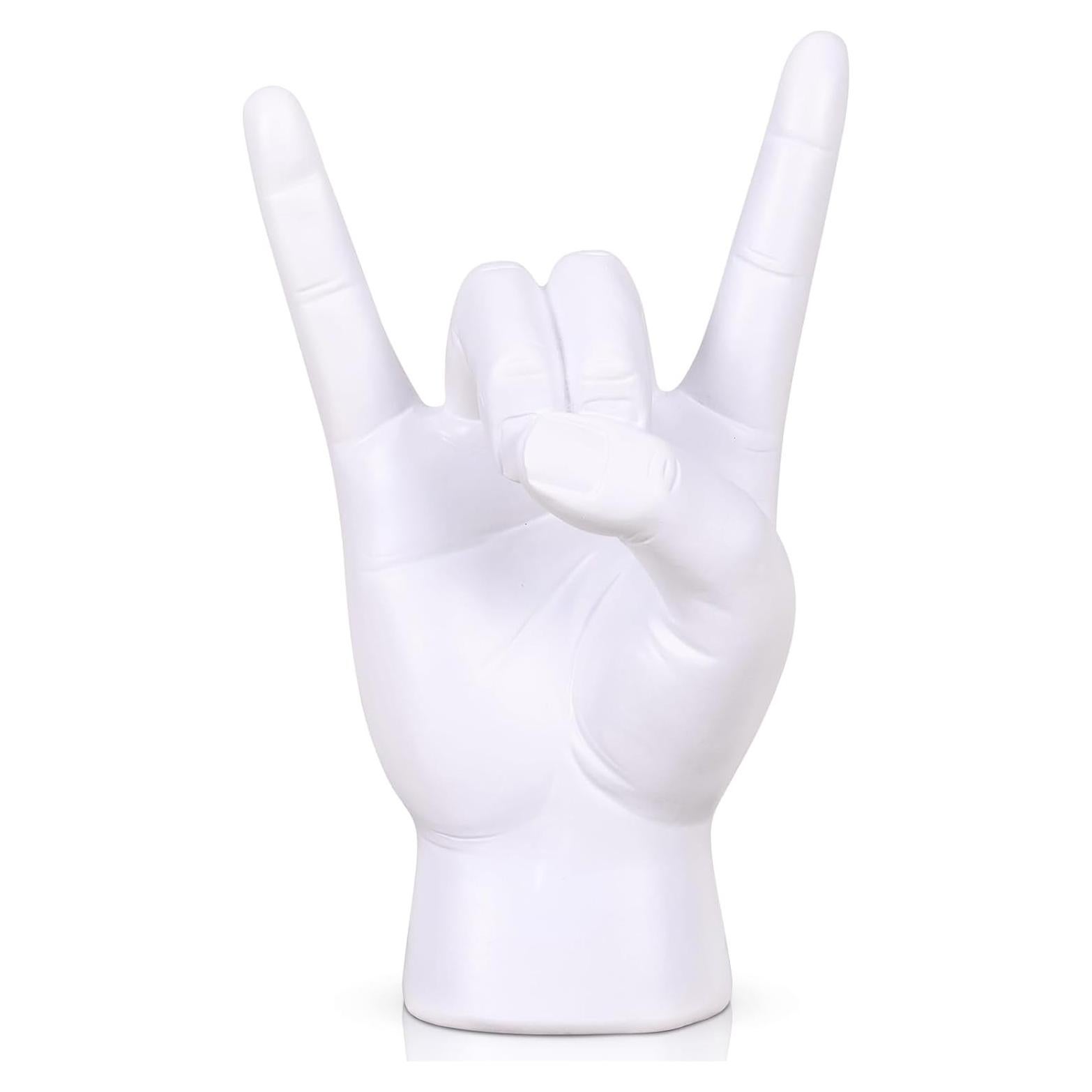 Estatua de Mano Rock On QIANLING en Resina Blanca 19.56 cm