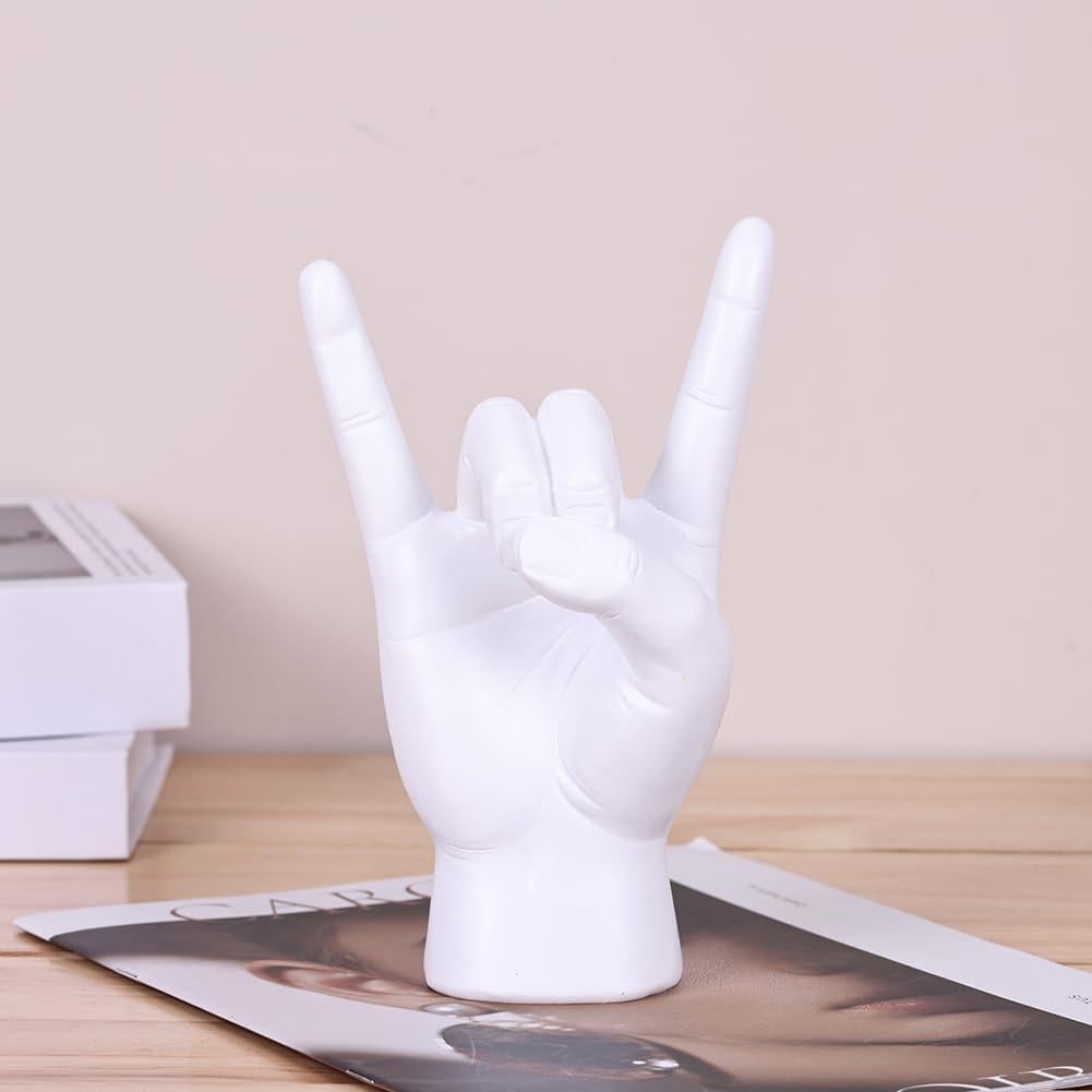Estatua de Mano Rock On QIANLING en Resina Blanca 19.56 cm