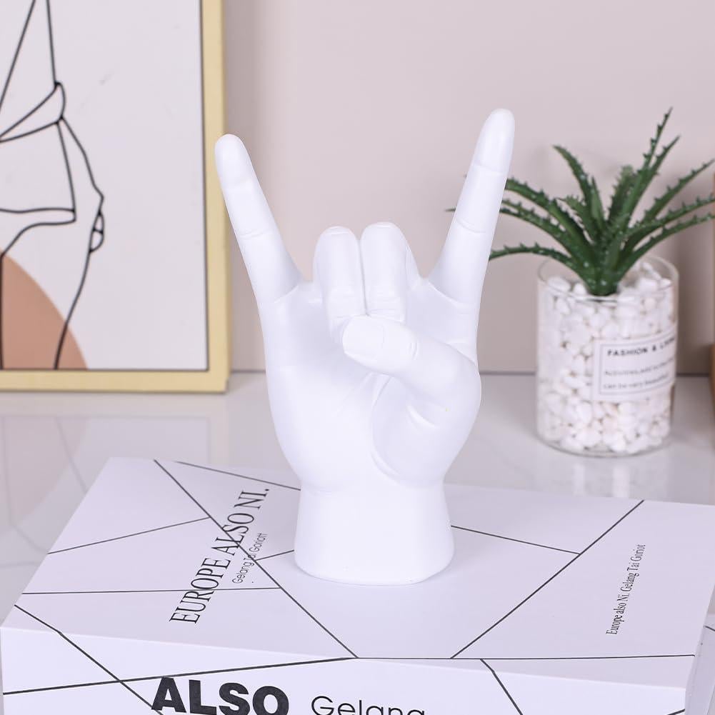 Estatua de Mano Rock On QIANLING en Resina Blanca 19.56 cm
