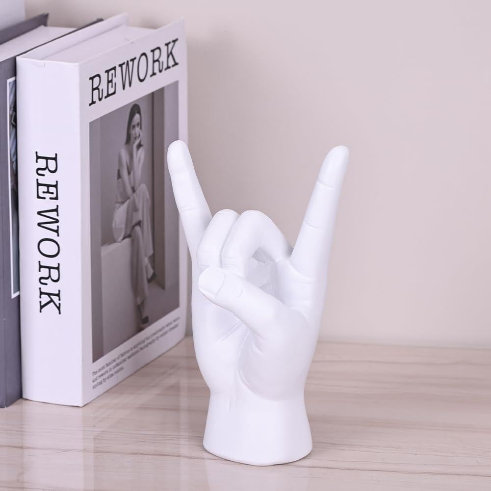 Estatua de Mano Rock On QIANLING en Resina Blanca 19.56 cm