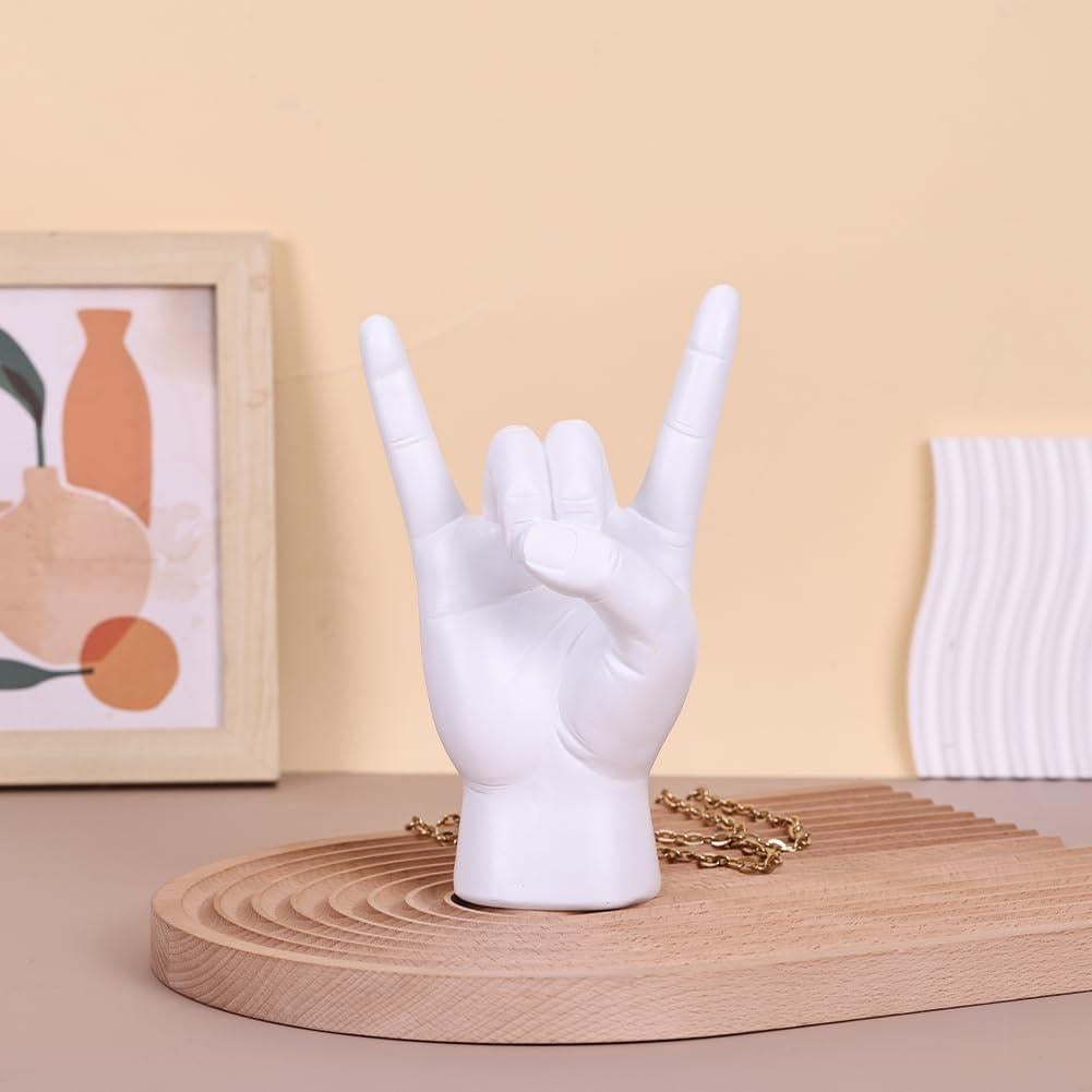 Estatua de Mano Rock On QIANLING en Resina Blanca 19.56 cm