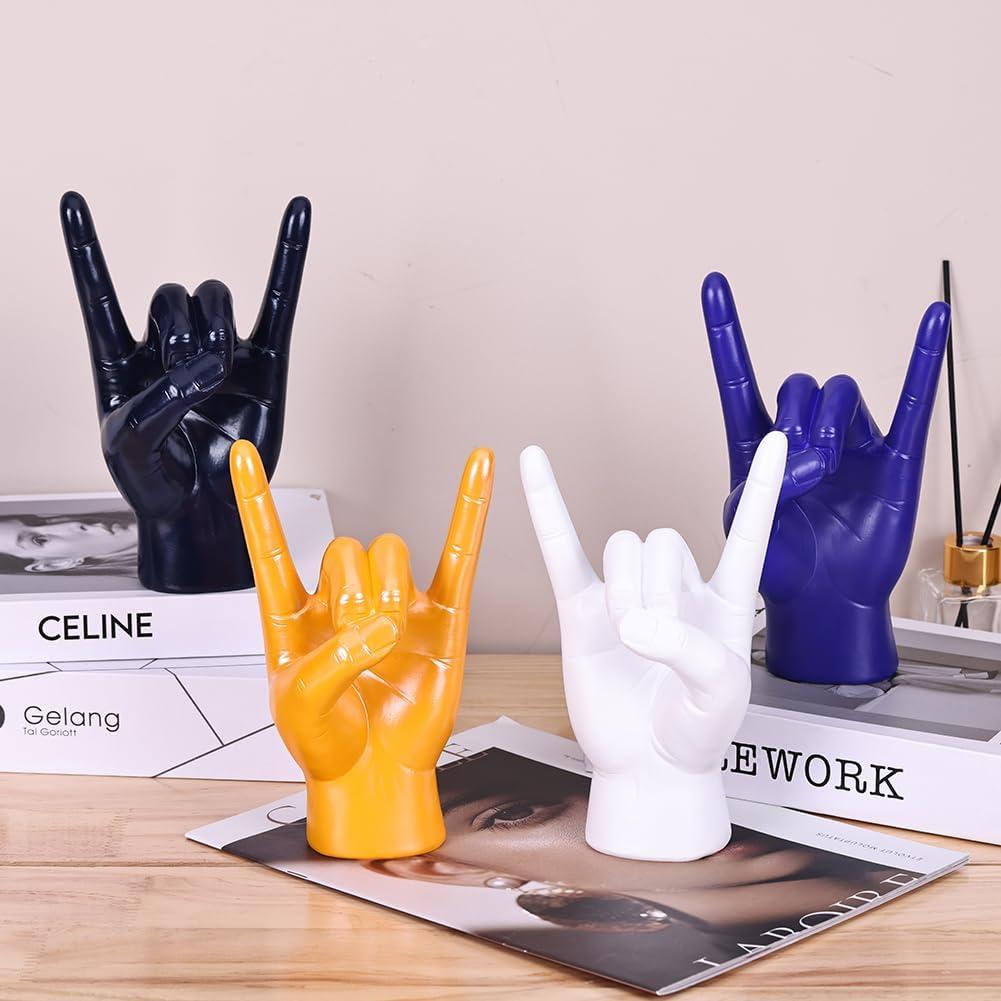 Estatua de Mano Rock On QIANLING en Resina Blanca 19.56 cm