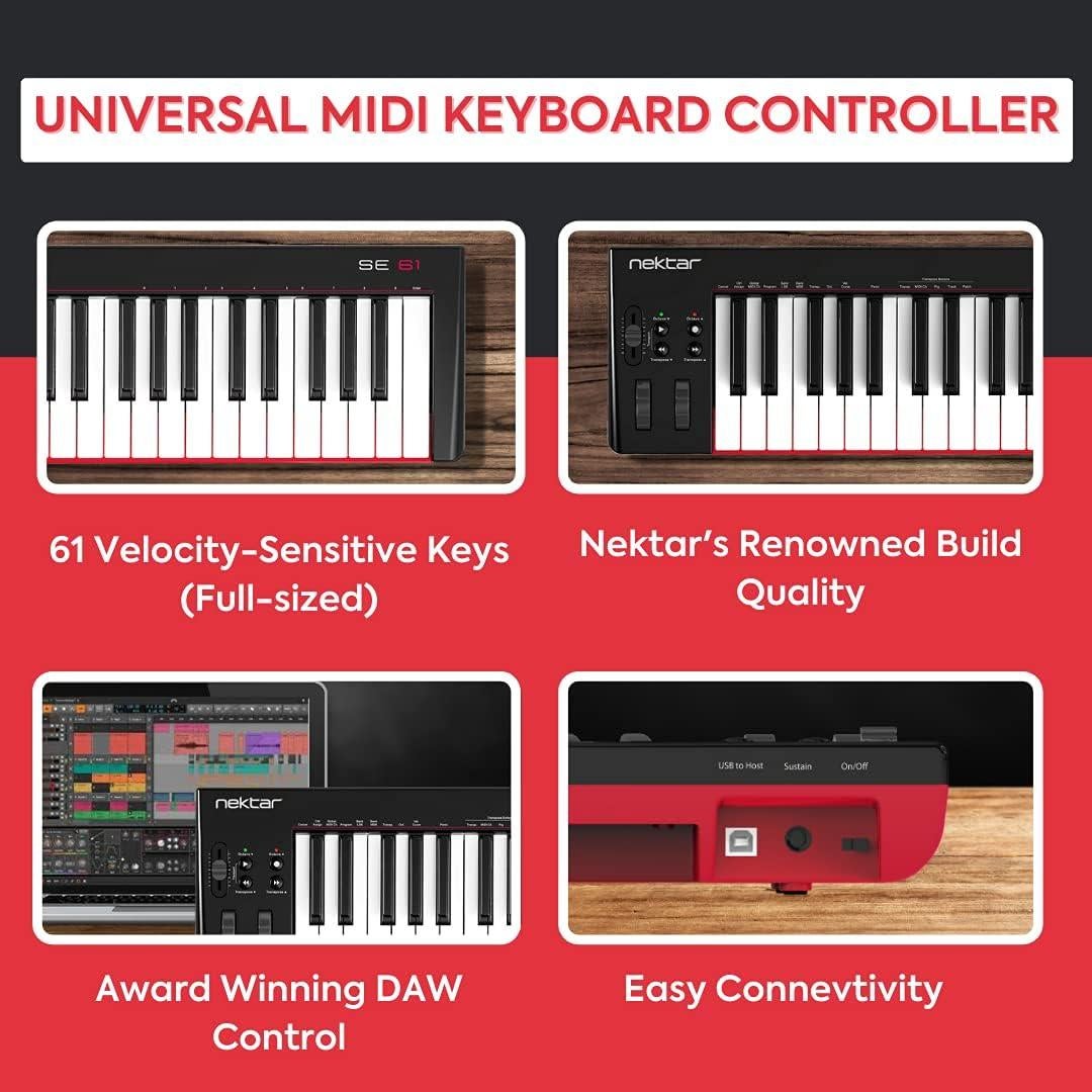 Teclado Controlador MIDI USB Nektar SE61 61 Teclas Negro