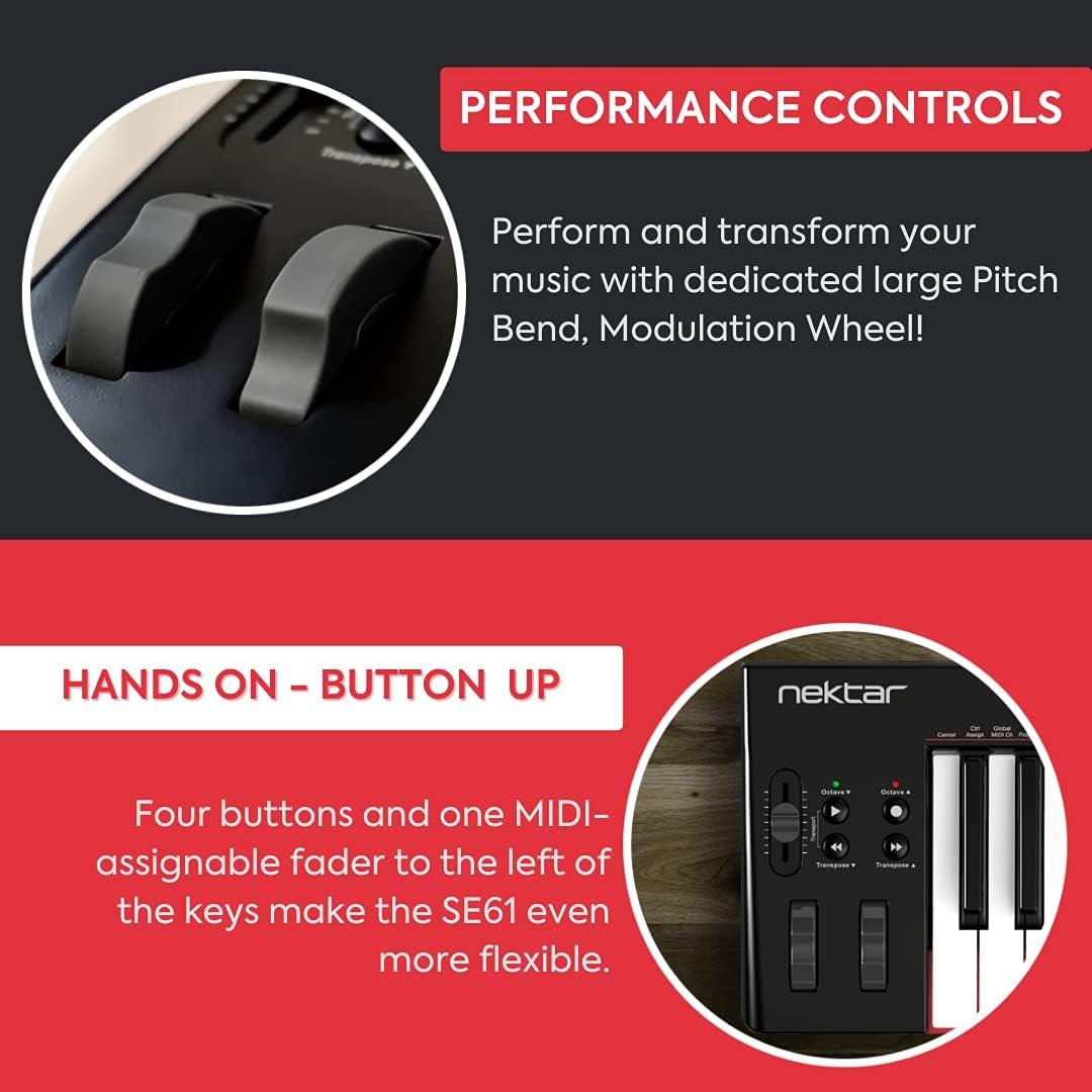 Teclado Controlador MIDI USB Nektar SE61 61 Teclas Negro