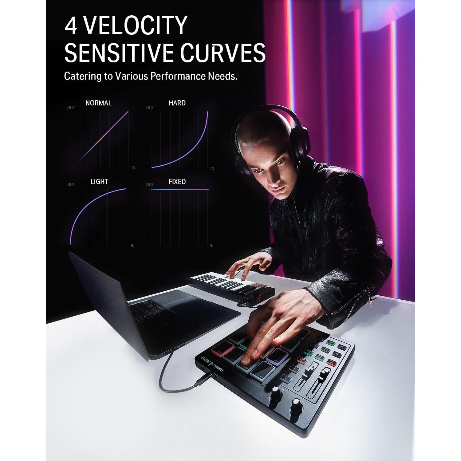 Controlador MIDI Donner STARRYPAD 16 Pads USB-C con Faders