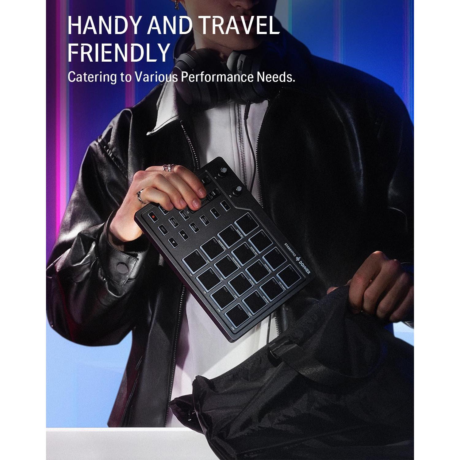 Controlador MIDI Donner STARRYPAD 16 Pads USB-C con Faders