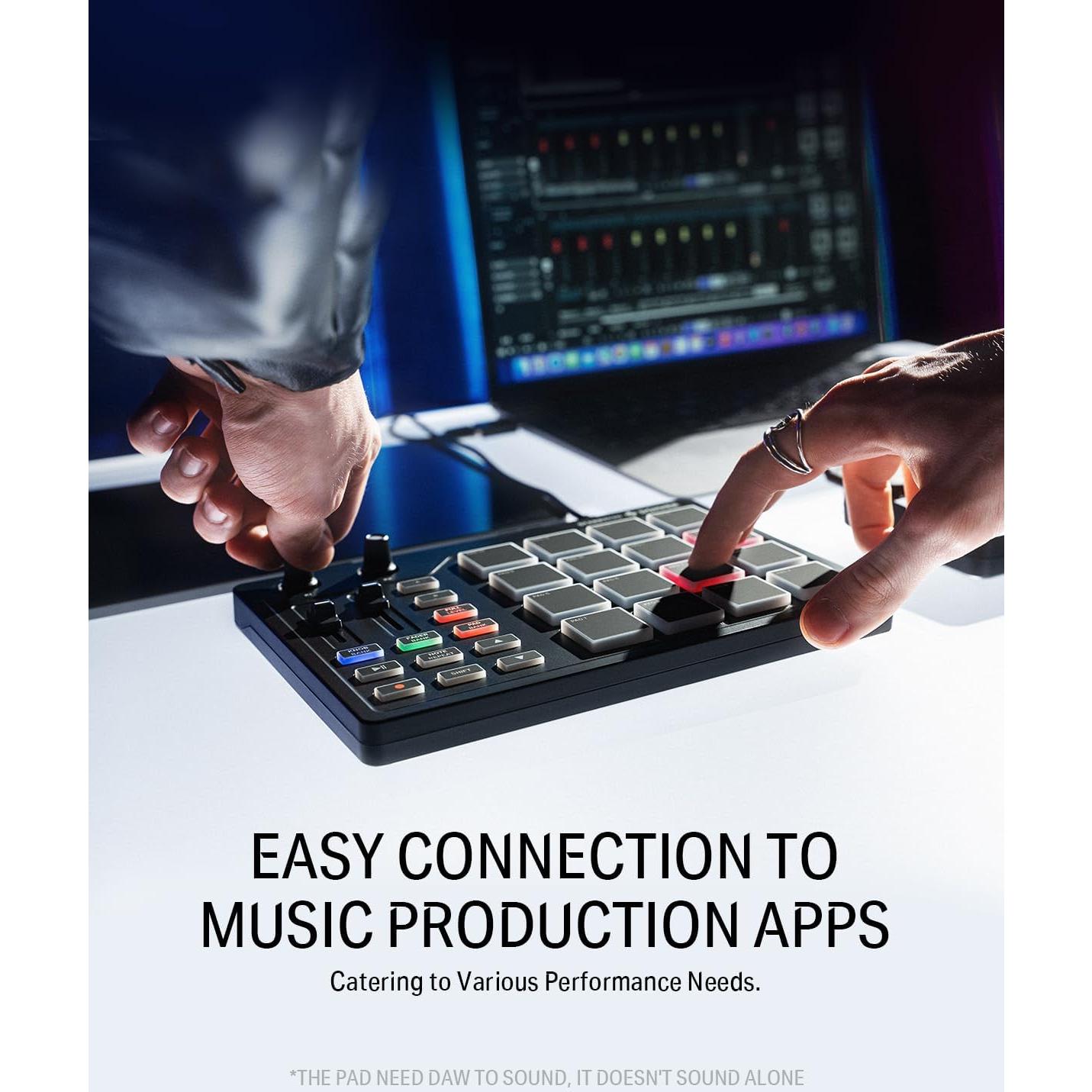 Controlador MIDI Donner STARRYPAD 16 Pads USB-C con Faders