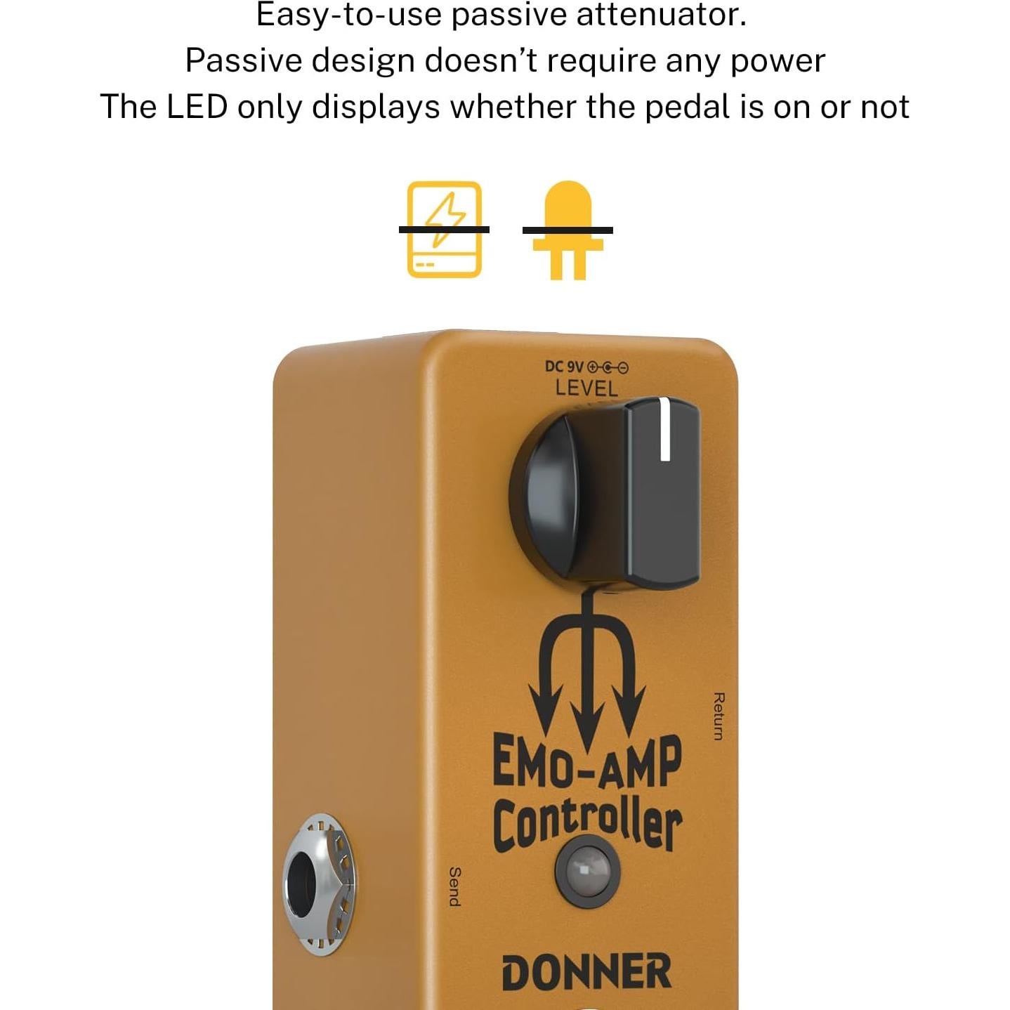 Pedal Atenuador Donner EMO-AMP 9V para Guitarra - Bypass Verdadero