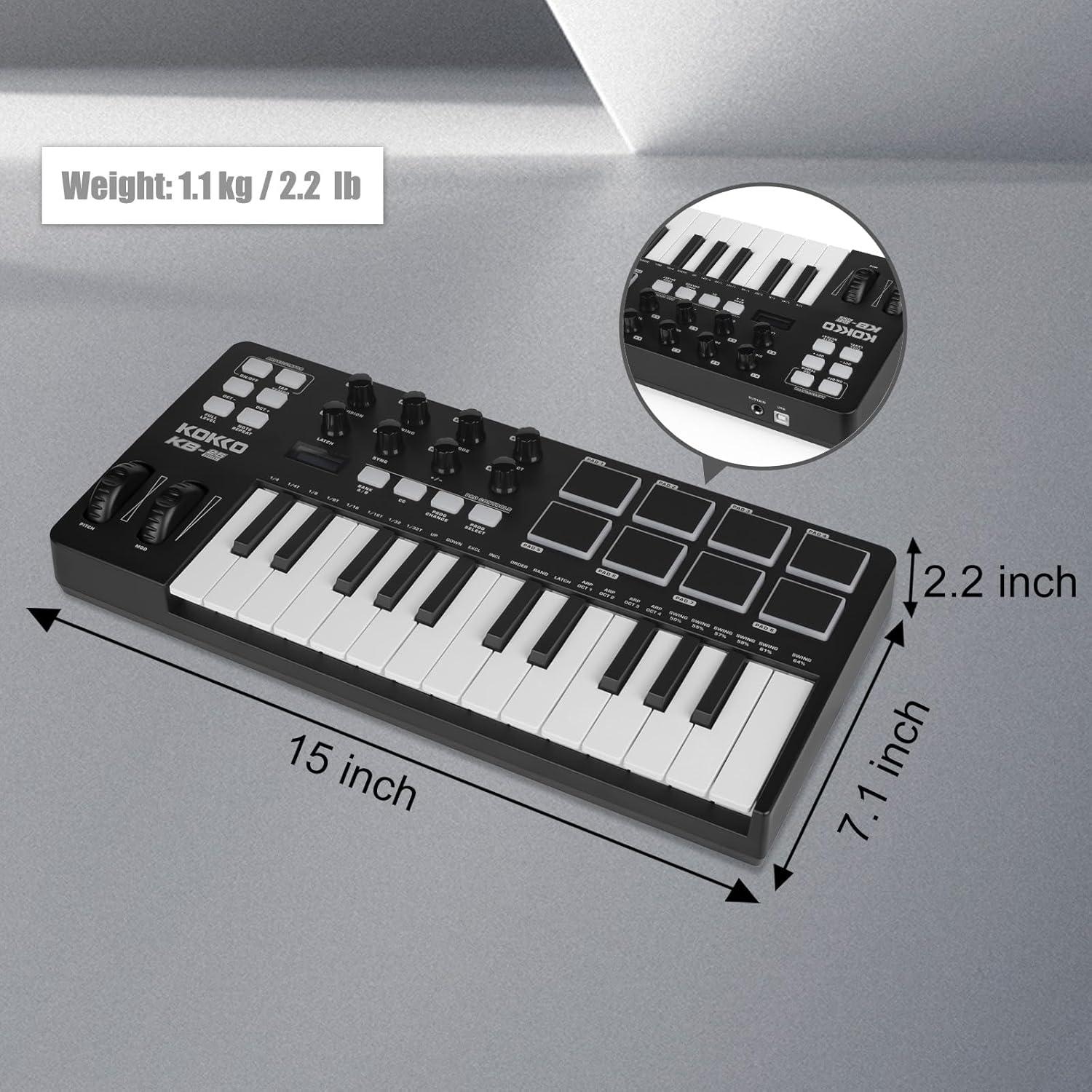 Controlador MIDI KOKKO KB-25 Mini 25 Teclas con Pads Retroiluminados